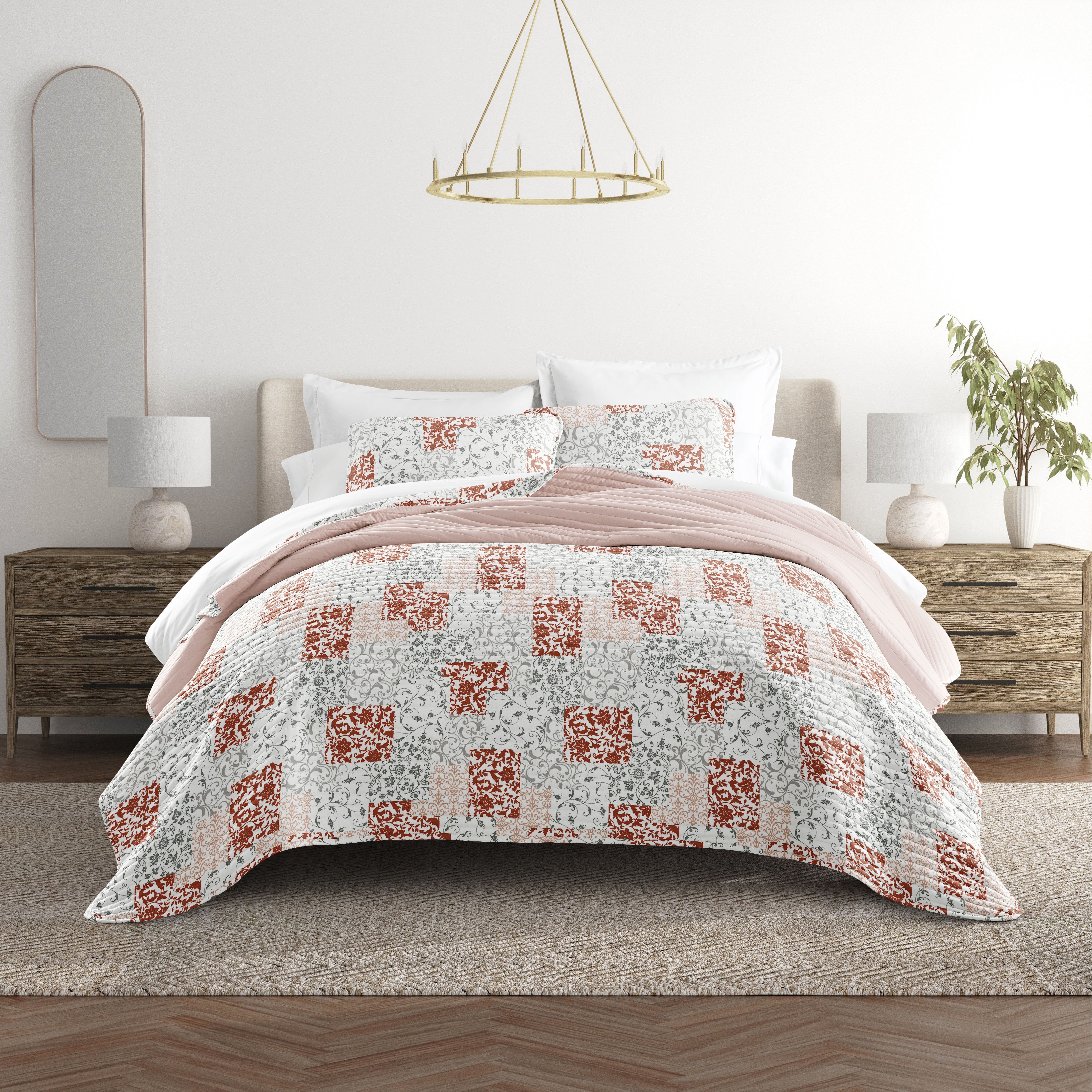 Patchwork Patterned Reversible Quilted Coverlet Set