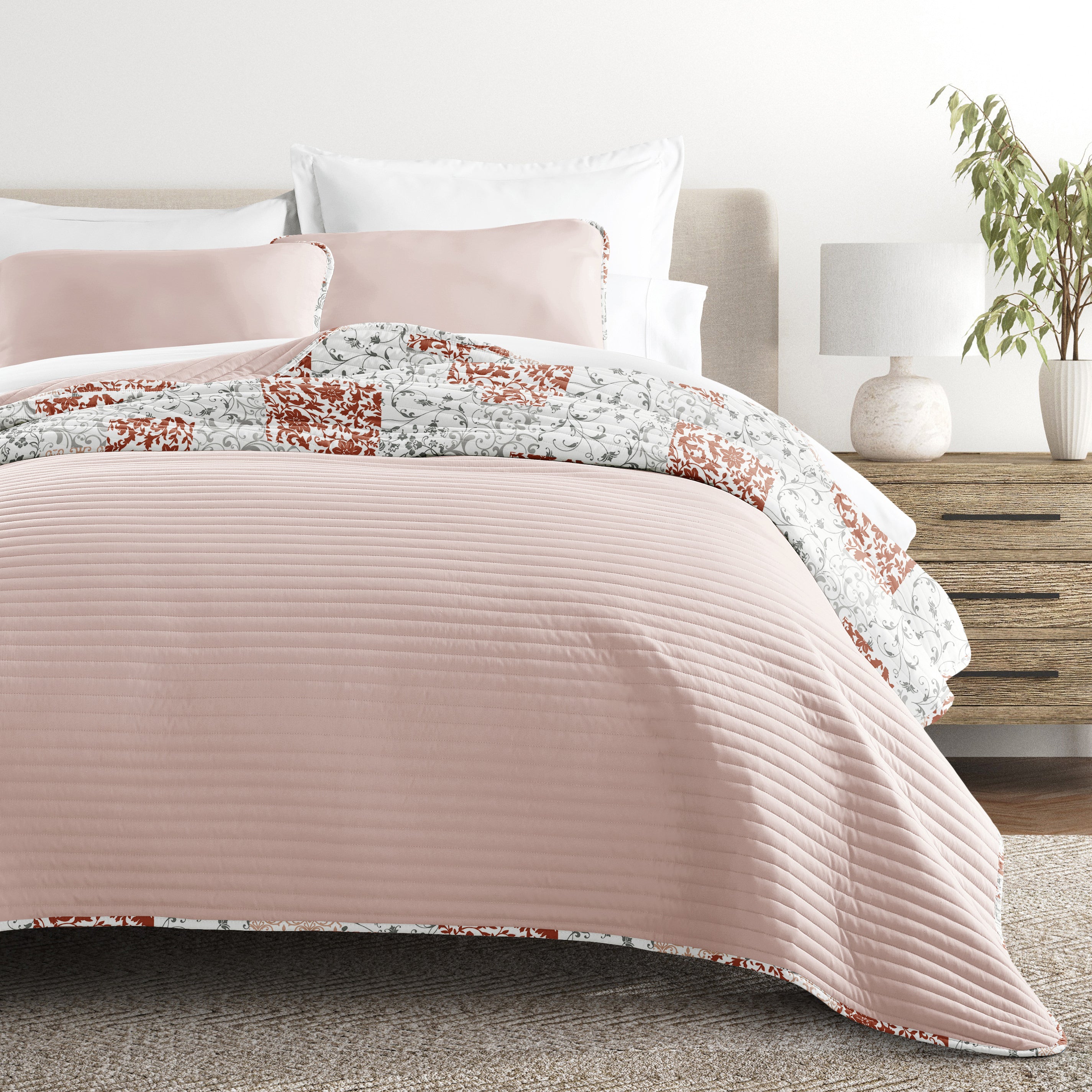 Patchwork Patterned Reversible Quilted Coverlet Set