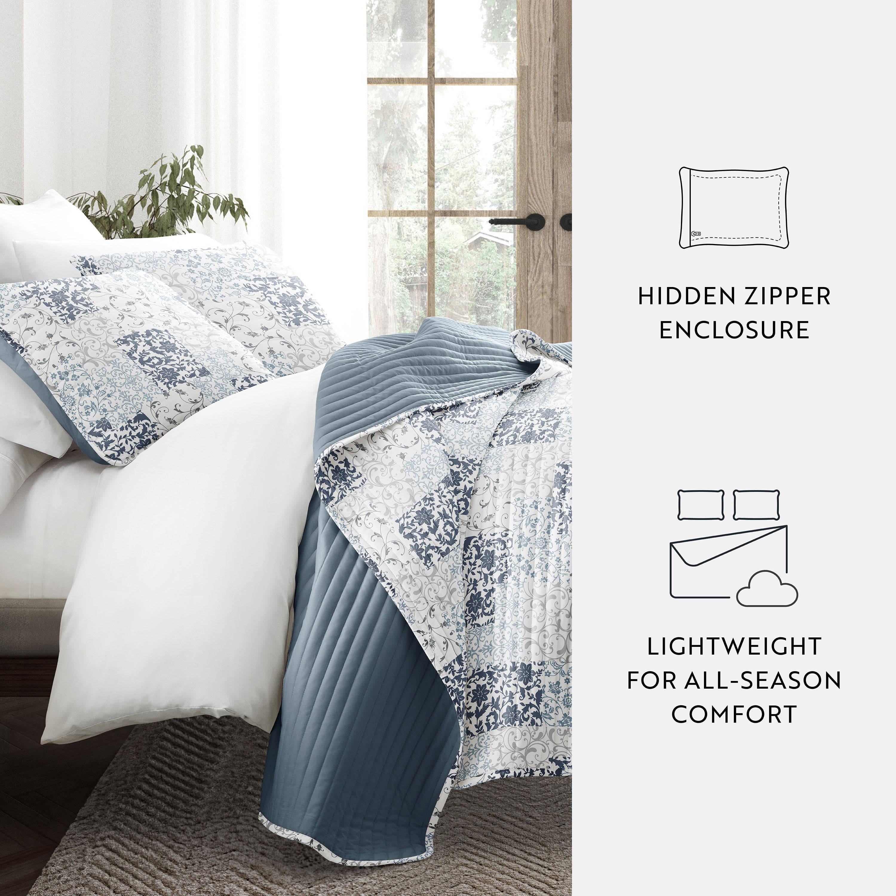 Patchwork Patterned Reversible Quilted Coverlet Set