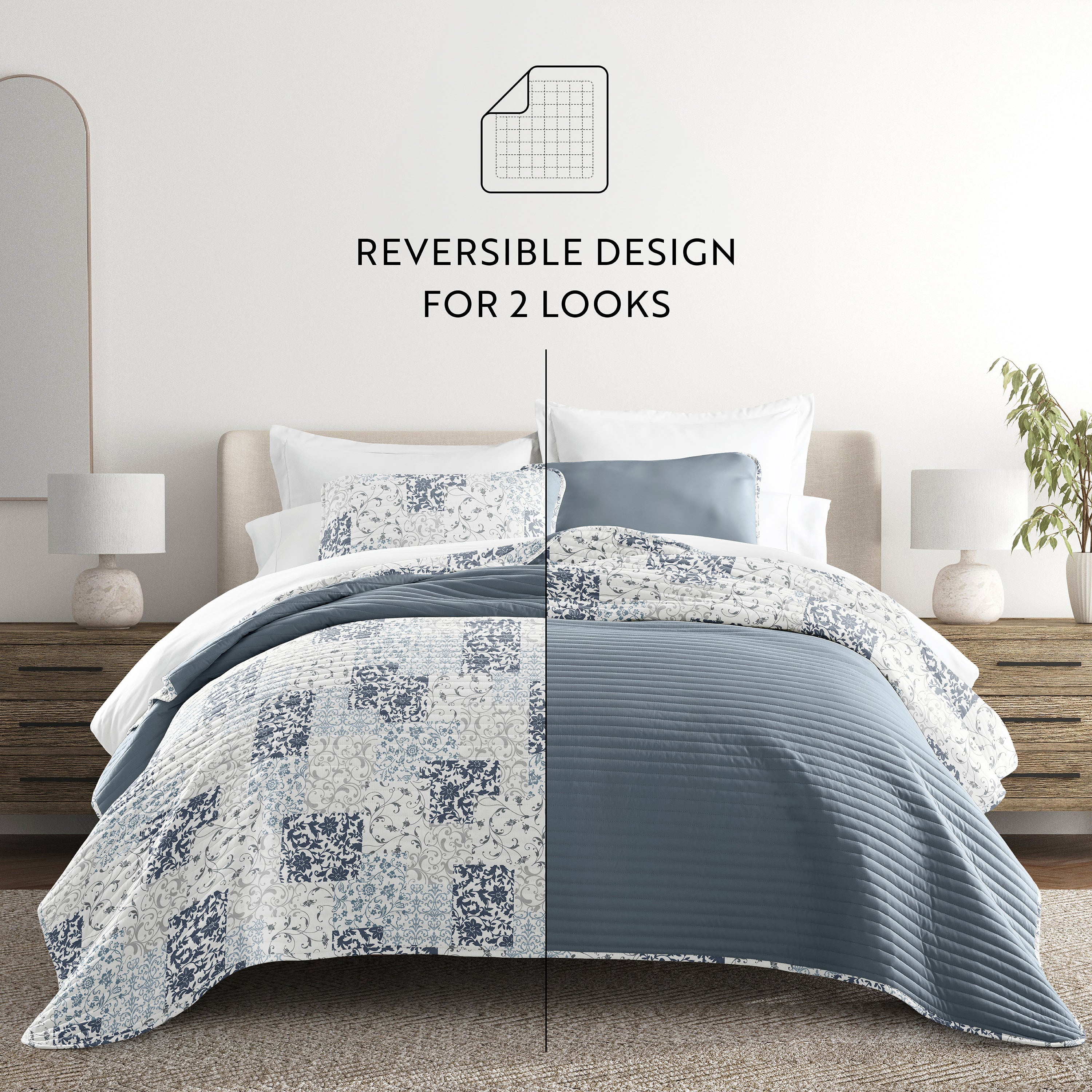 Patchwork Patterned Reversible Quilted Coverlet Set