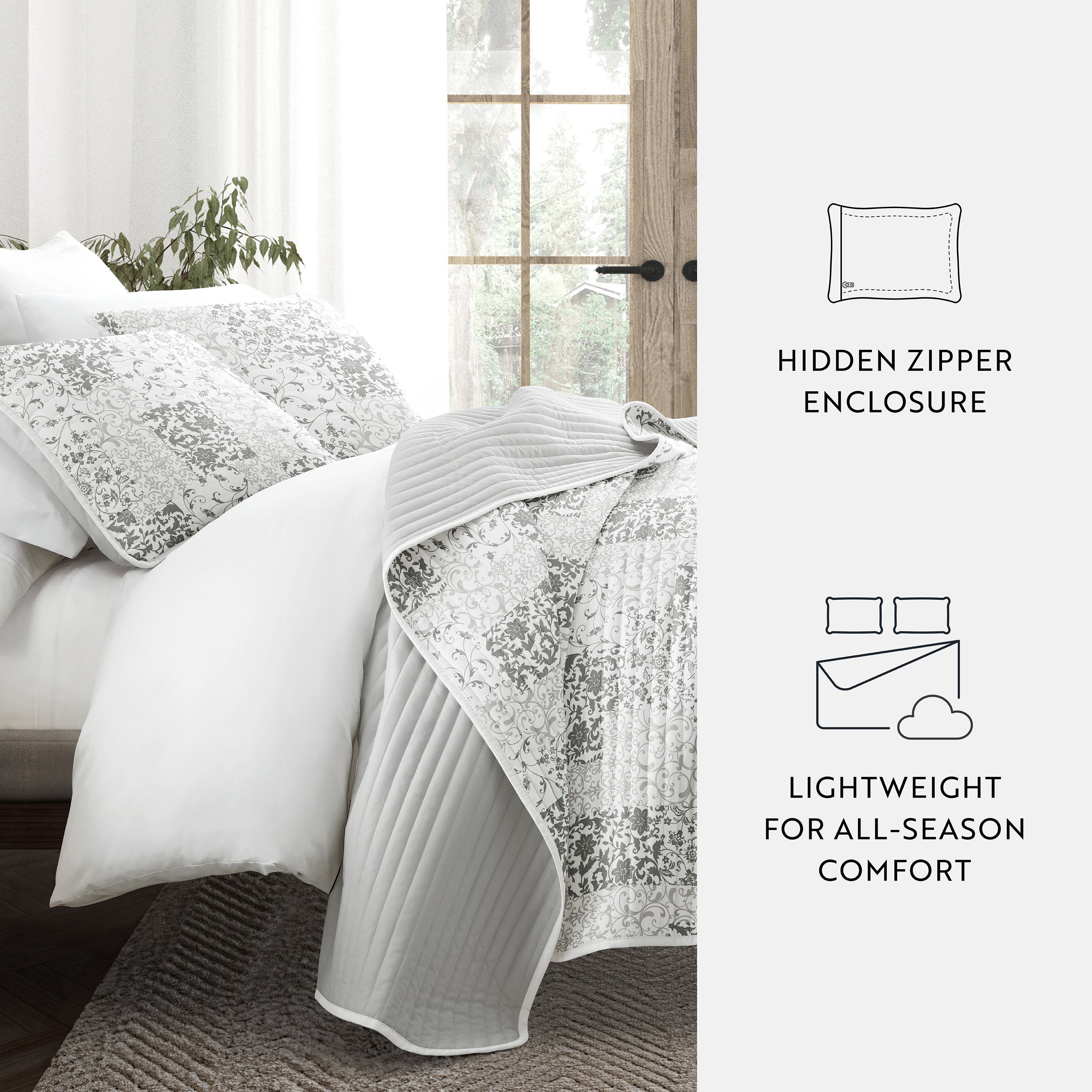 Patchwork Patterned Reversible Quilted Coverlet Set