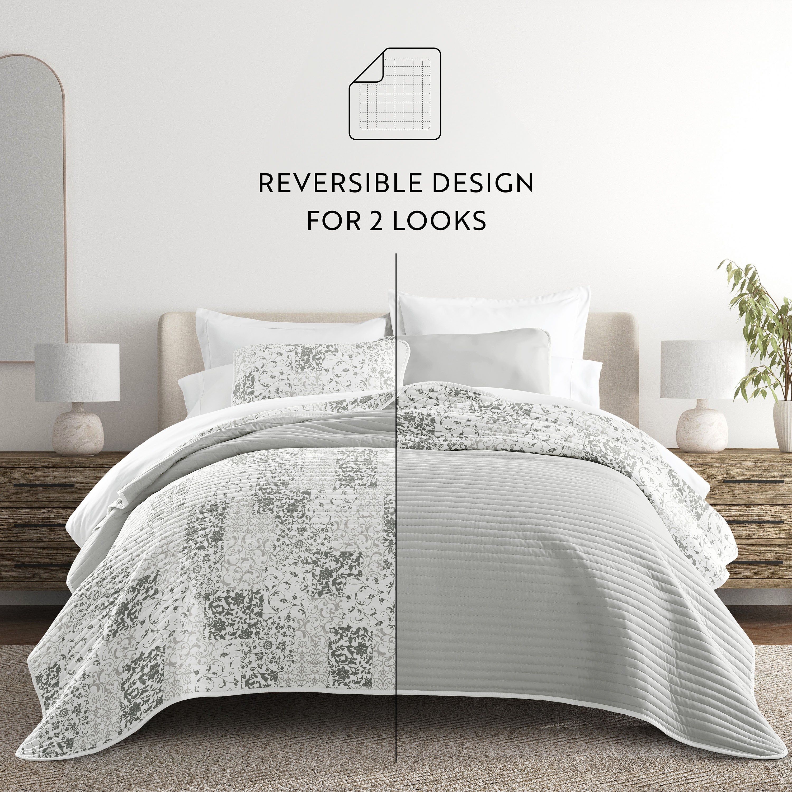 Patchwork Patterned Reversible Quilted Coverlet Set