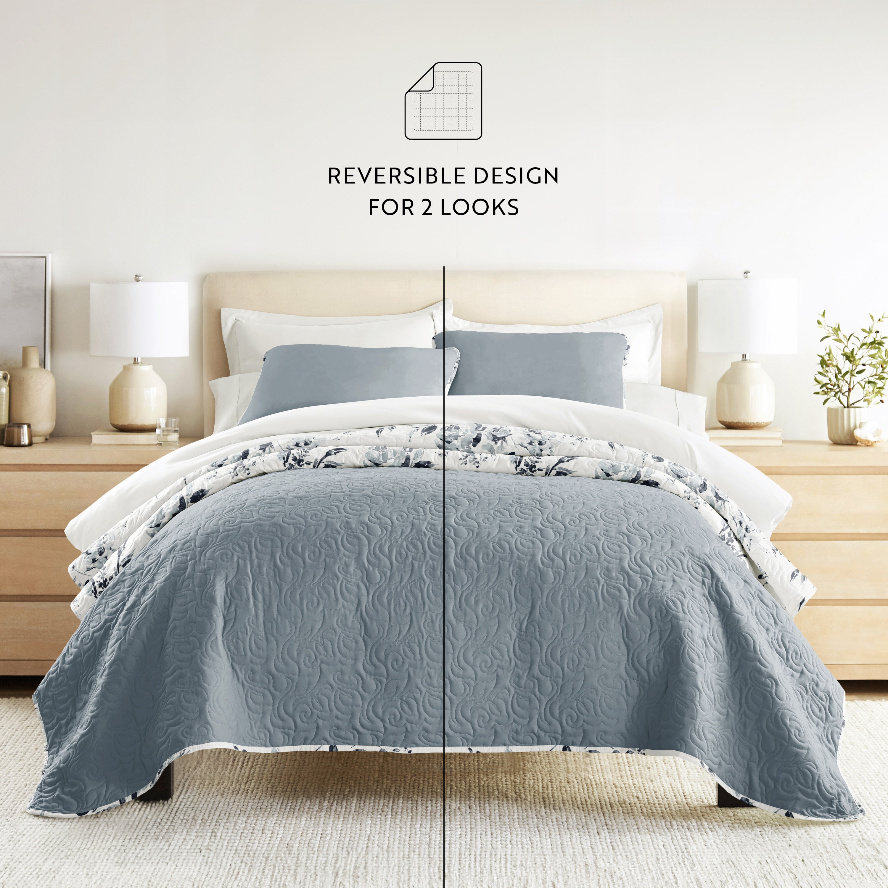 Rose Garden Patterned Quilted Coverlet Set