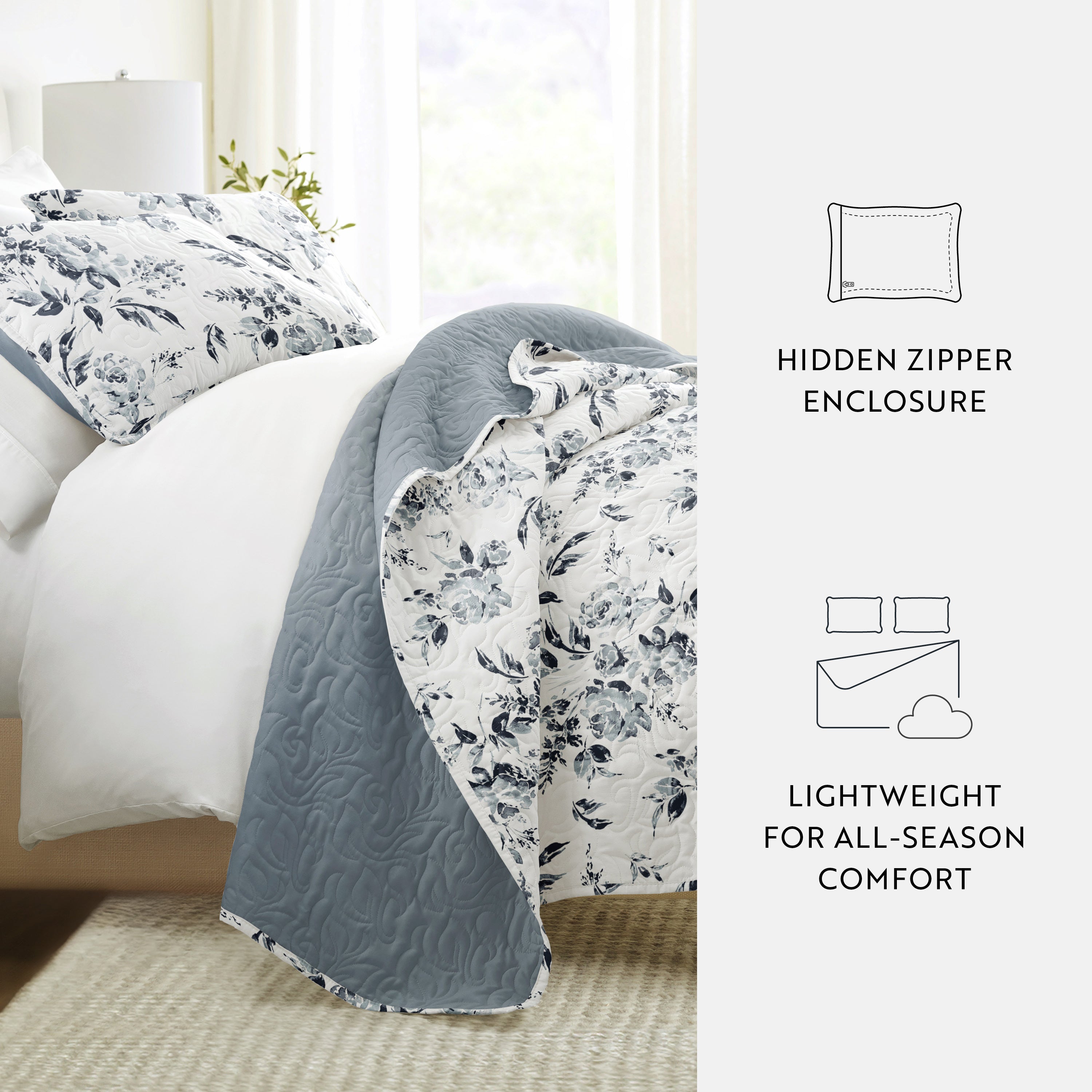 Rose Garden Patterned Quilted Coverlet Set