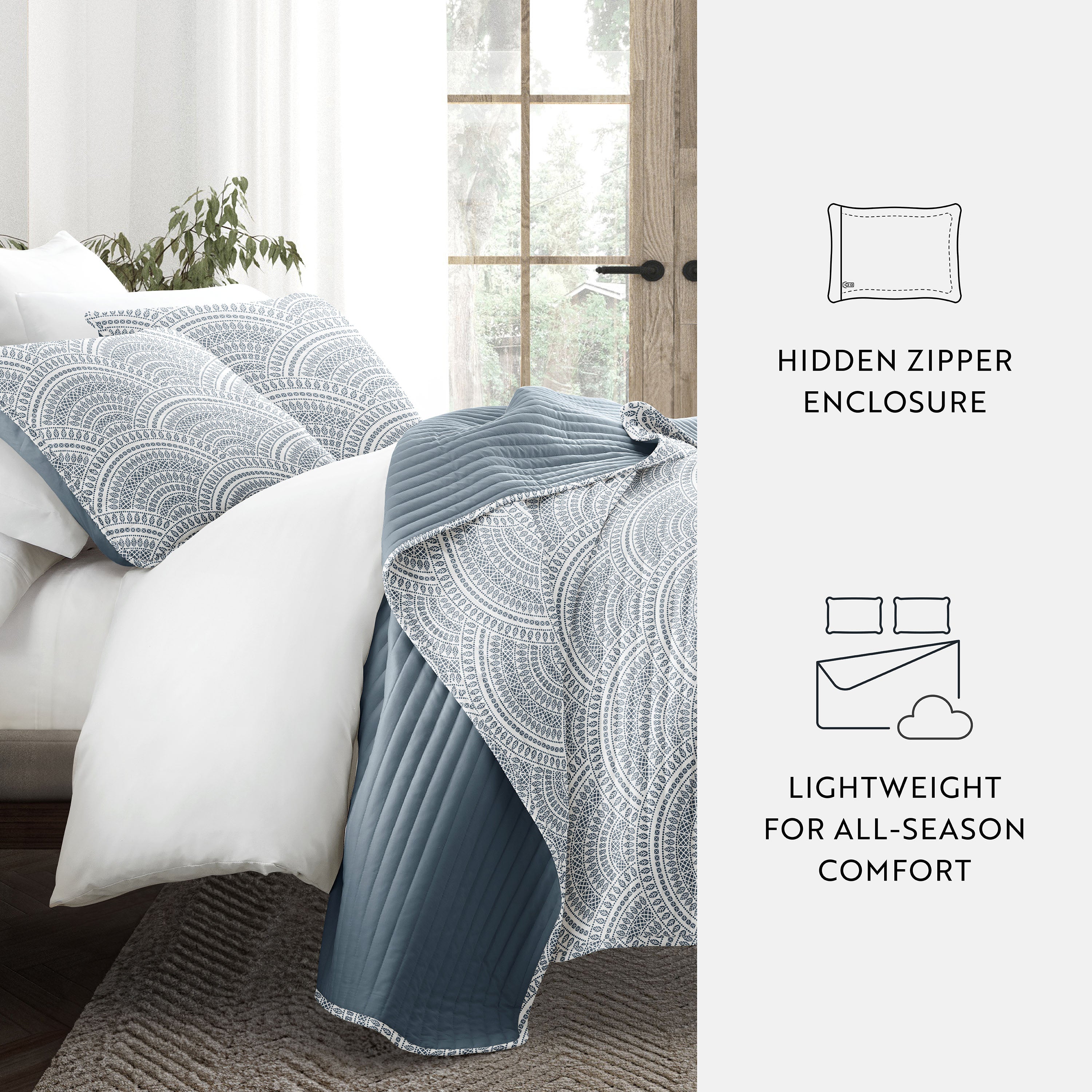 Scalloped Patterned Reversible Quilted Coverlet Set