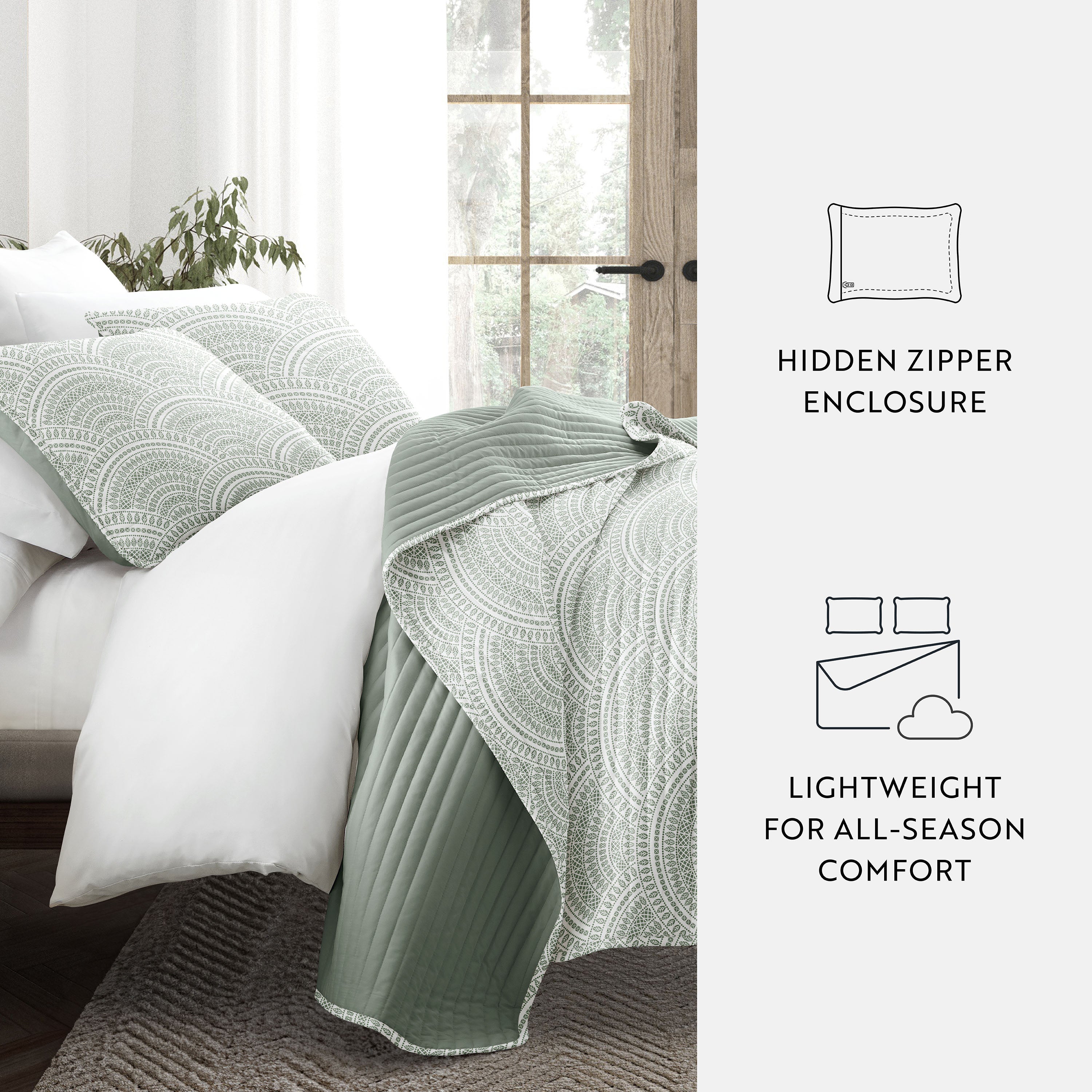 Scalloped Patterned Reversible Quilted Coverlet Set