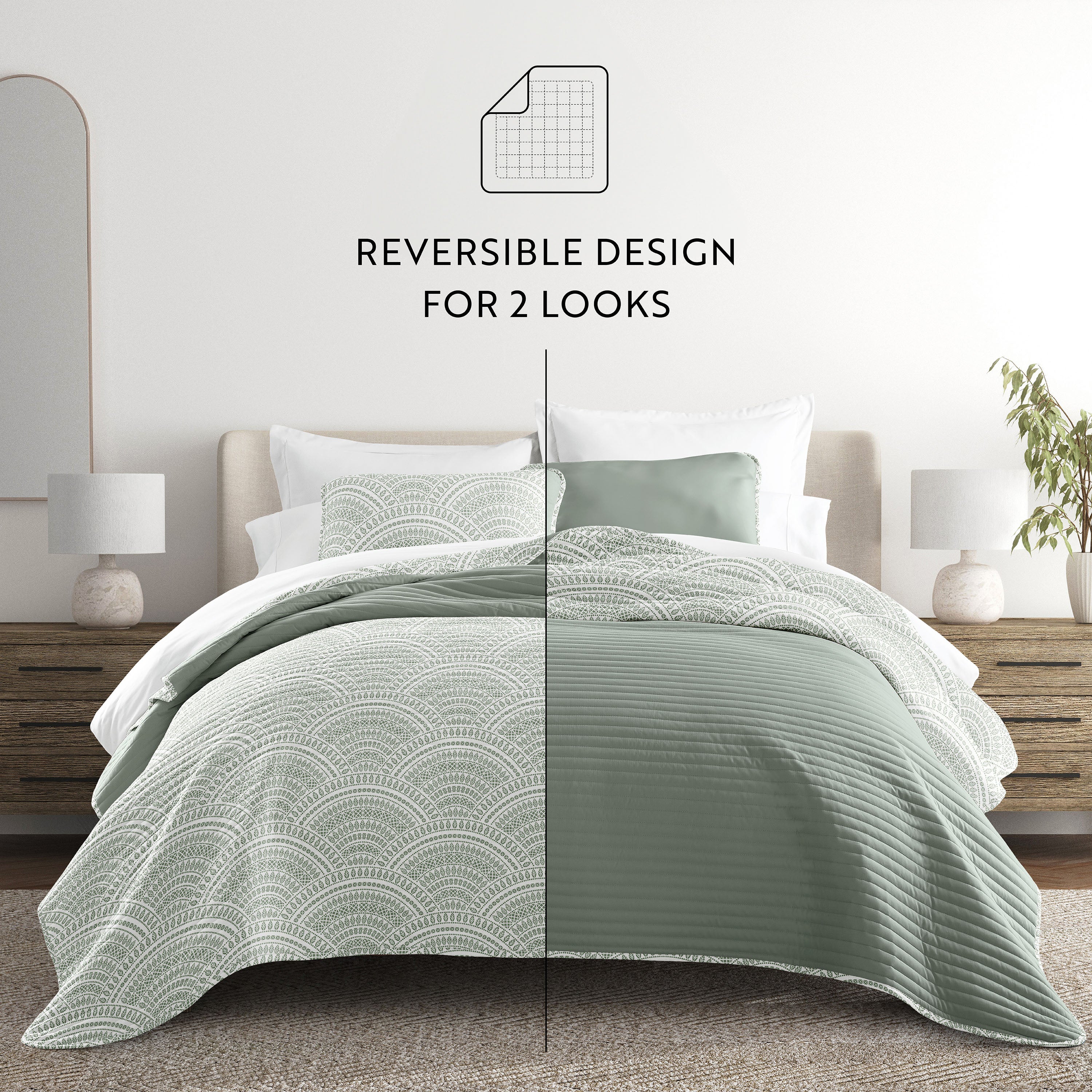 Scalloped Patterned Reversible Quilted Coverlet Set