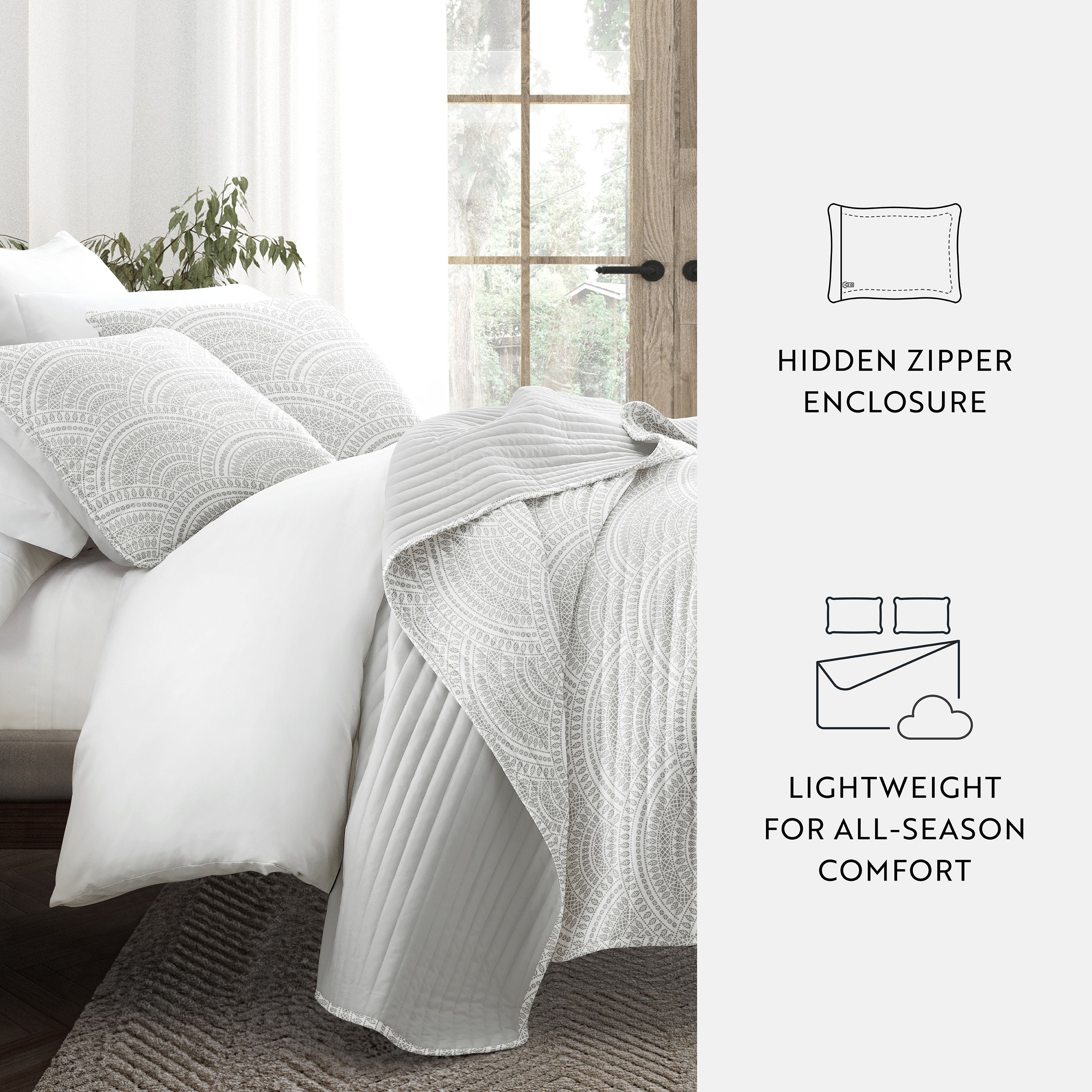 Scalloped Patterned Reversible Quilted Coverlet Set