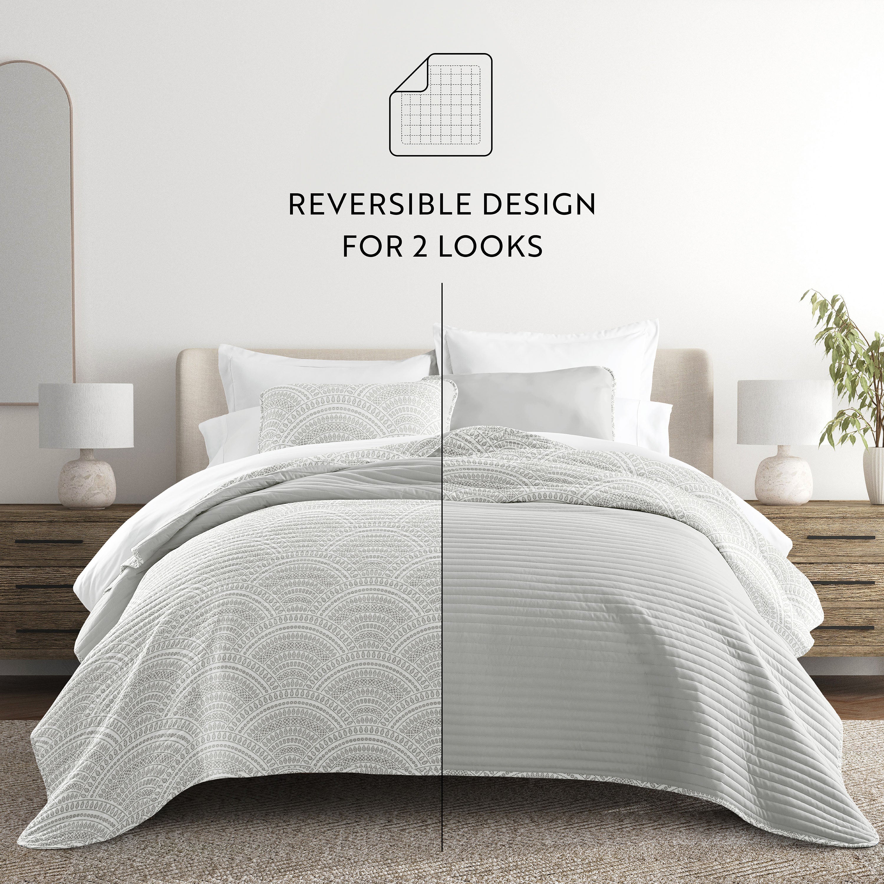 Scalloped Patterned Reversible Quilted Coverlet Set