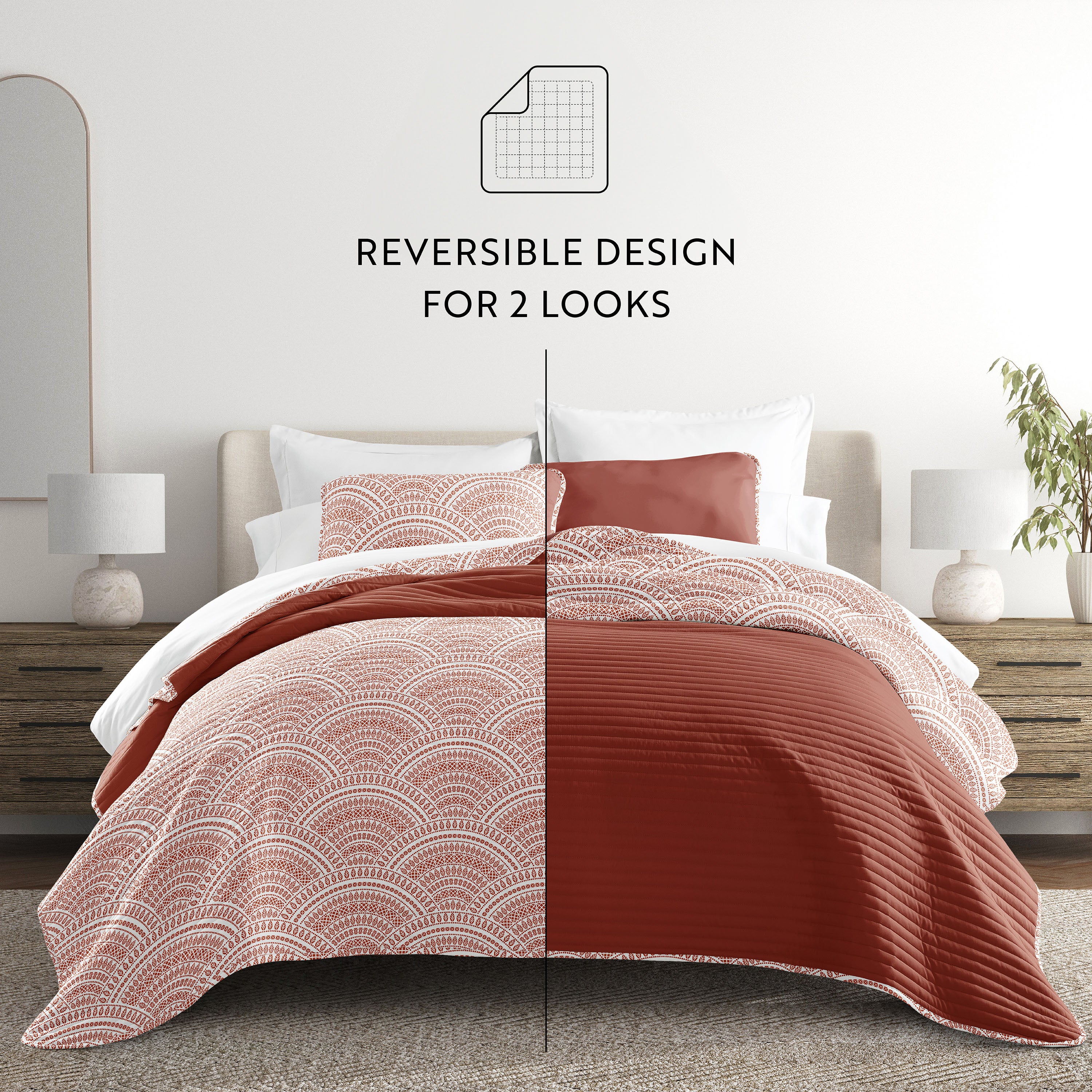 Scalloped Patterned Reversible Quilted Coverlet Set