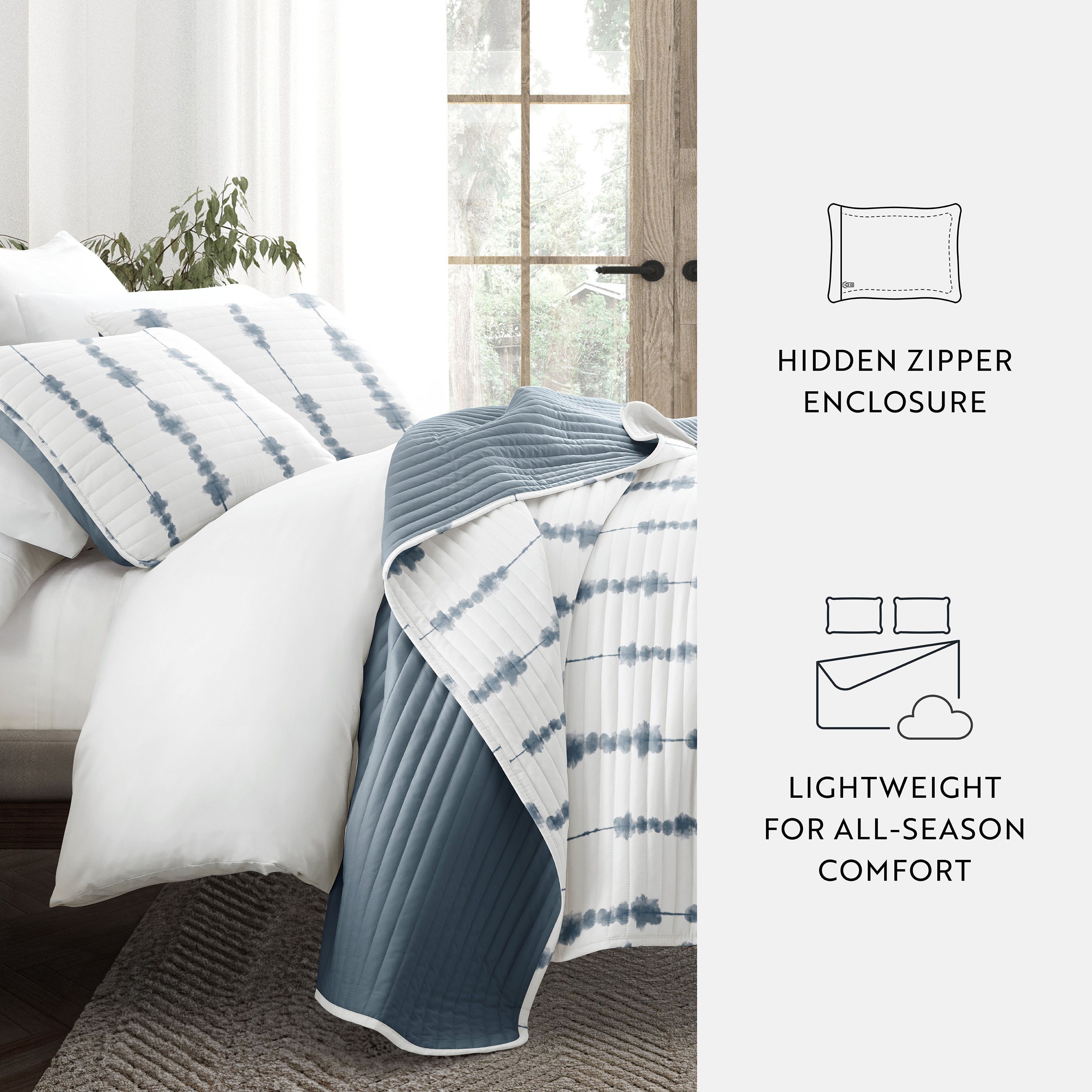 Shibori Aesthetic Patterned Reversible Quilted Coverlet Set