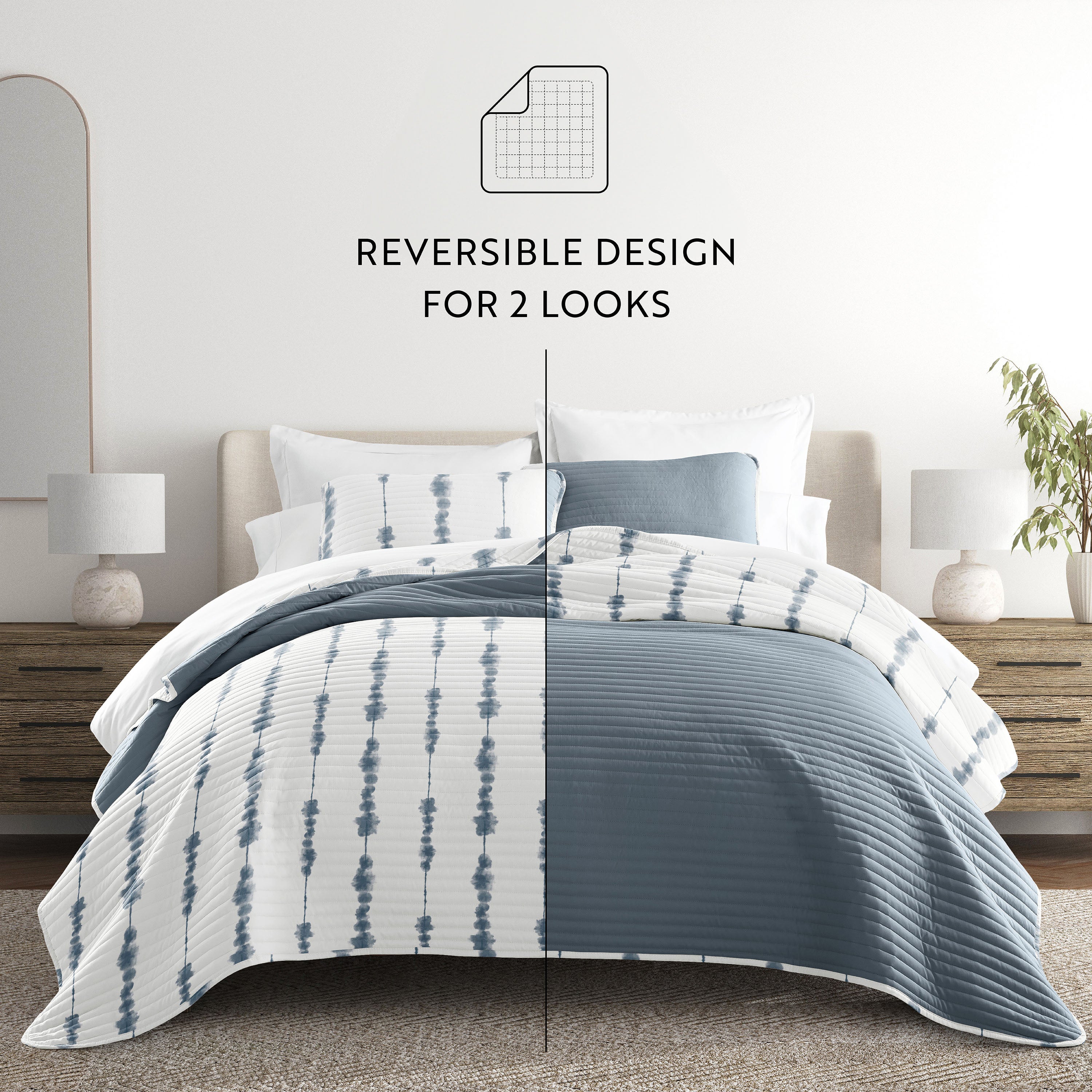 Shibori Aesthetic Patterned Reversible Quilted Coverlet Set