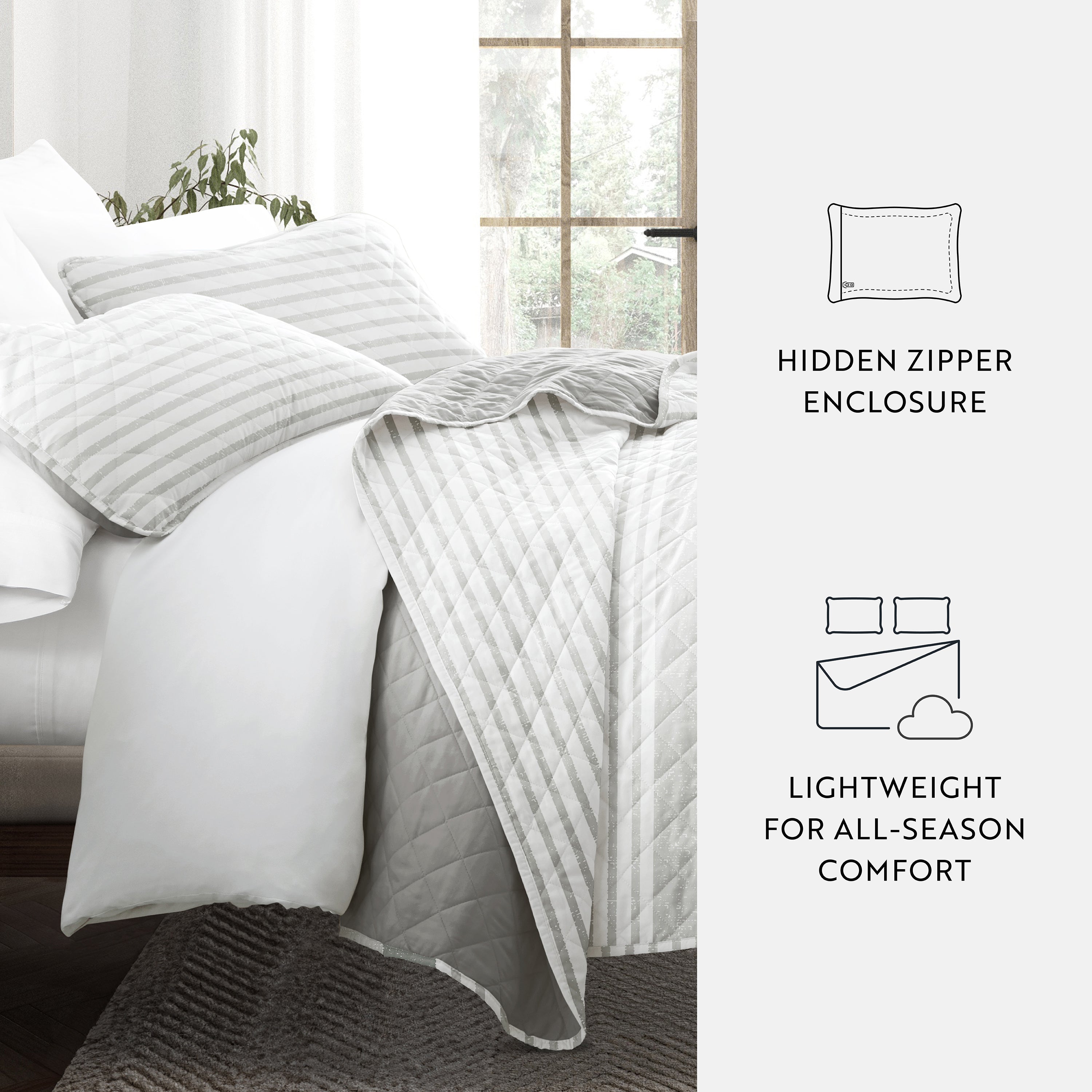 Summer Stripes Patterned Reversible Quilted Coverlet Set