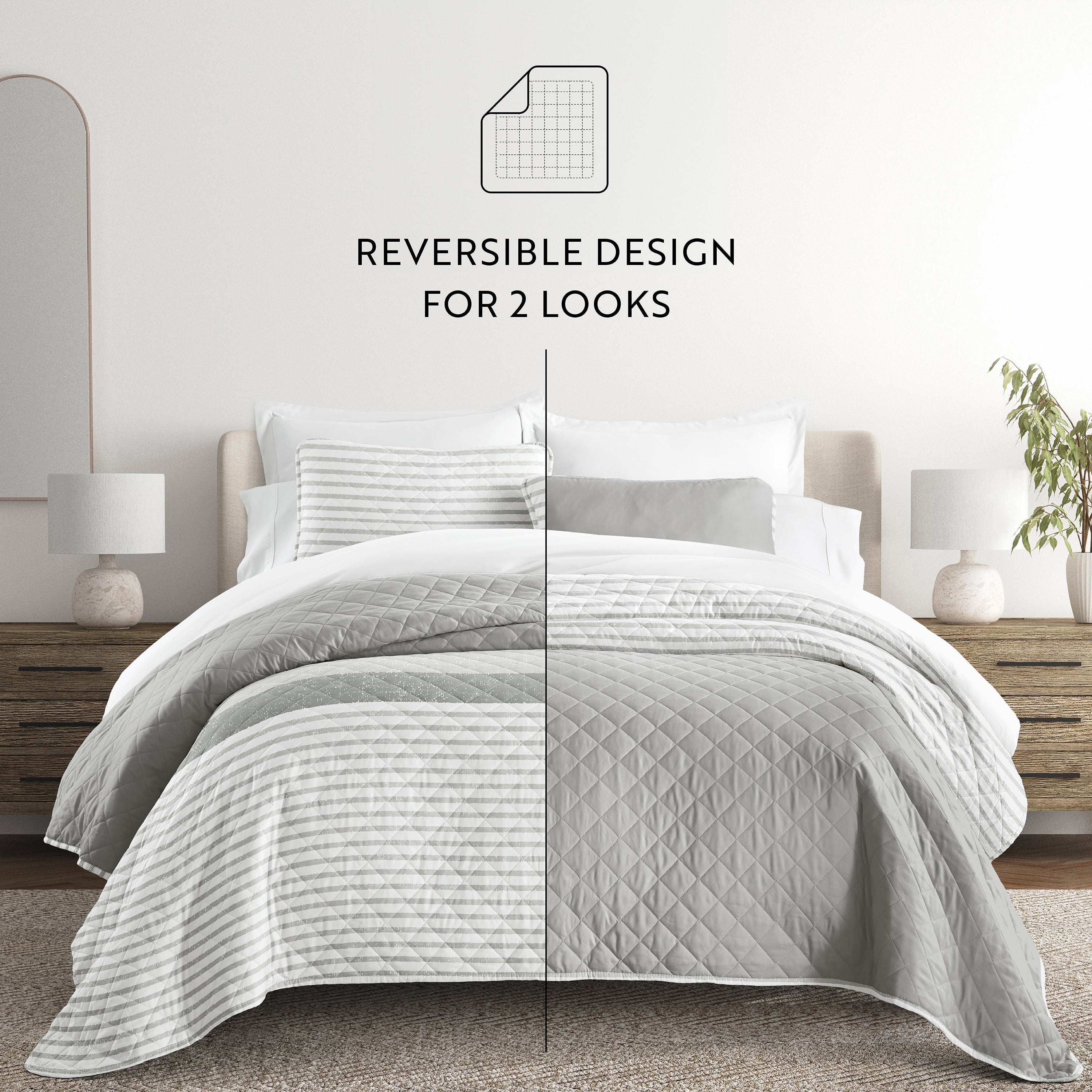 Summer Stripes Patterned Reversible Quilted Coverlet Set