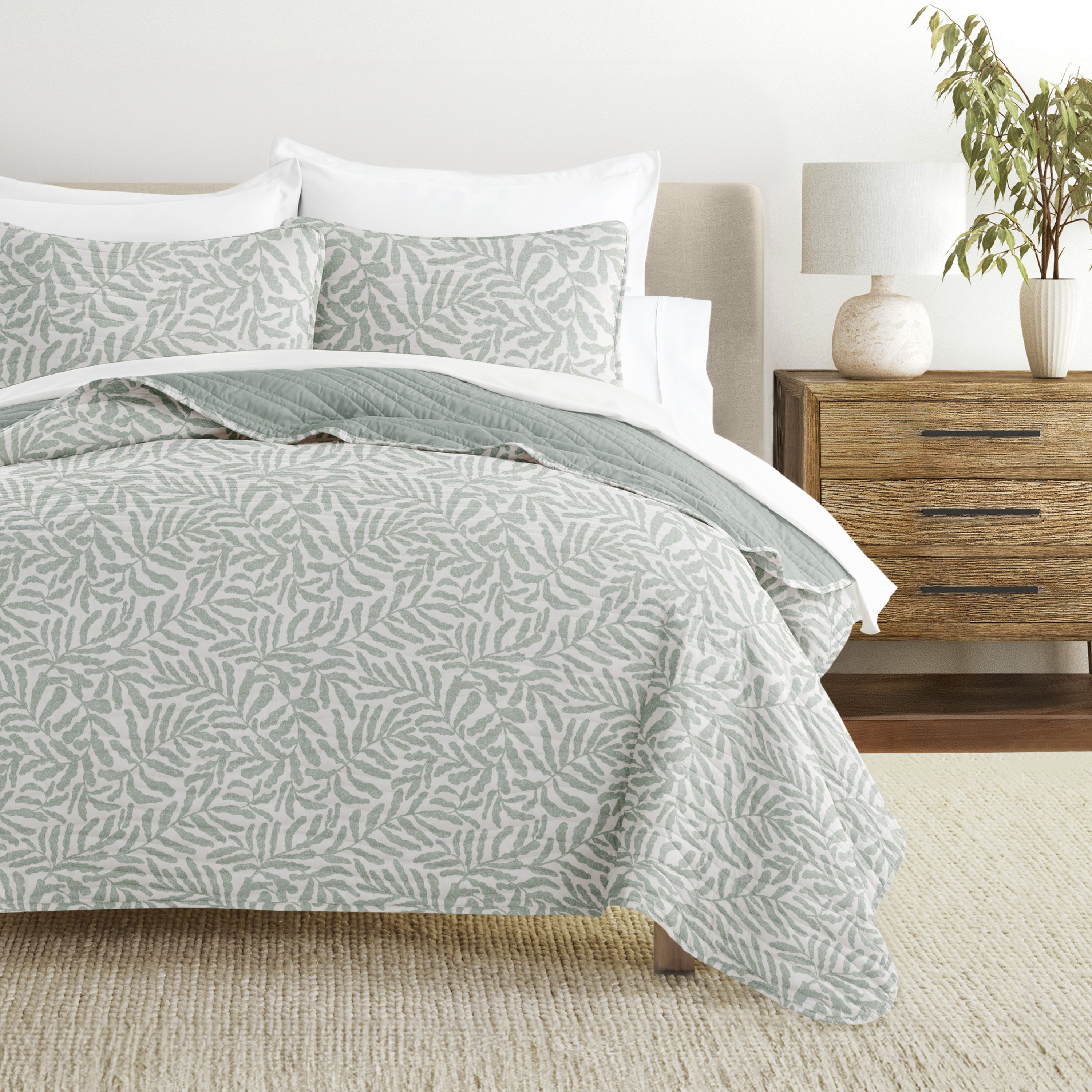 Tossed Ferns Patterned Quilted Coverlet Set