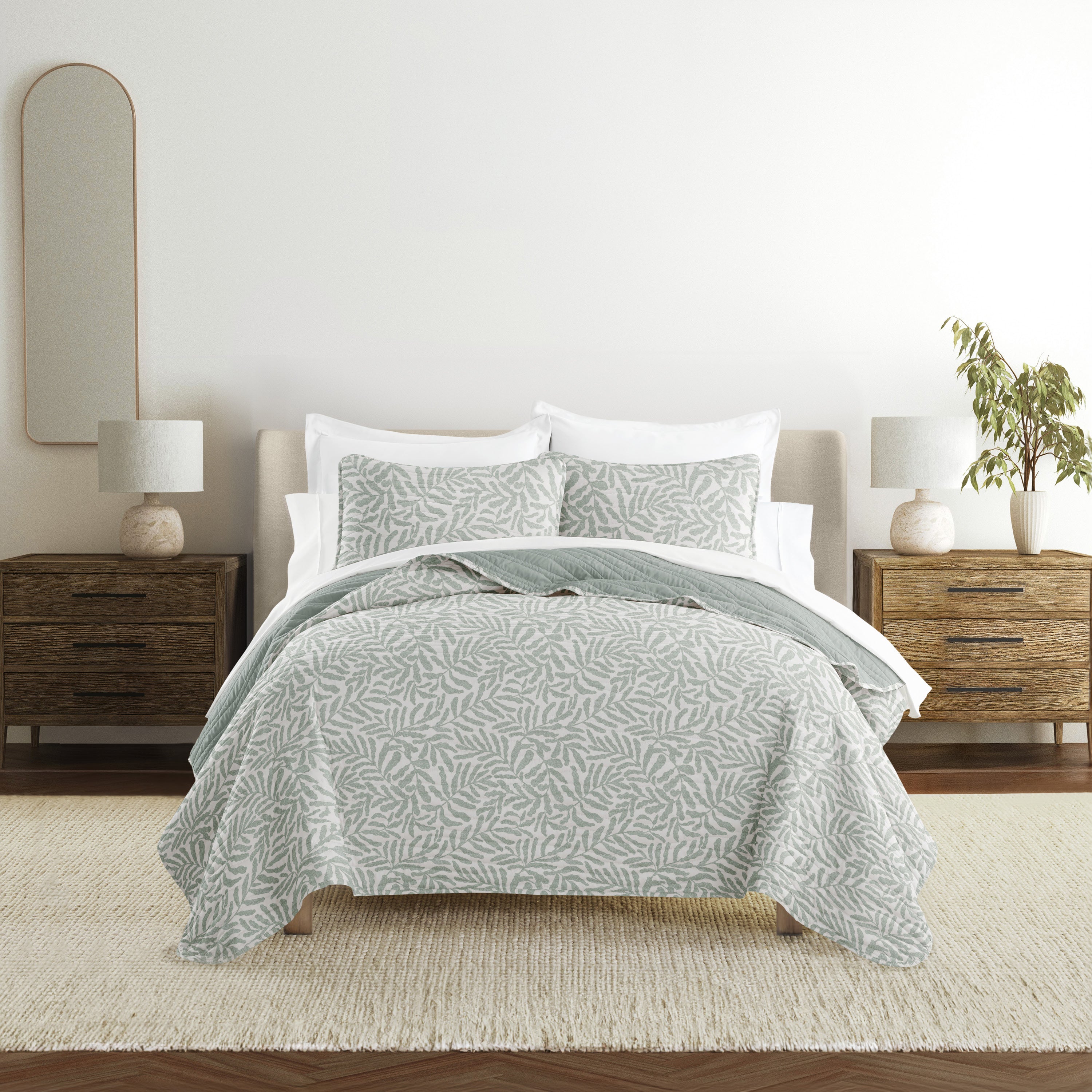 Tossed Ferns Patterned Quilted Coverlet Set
