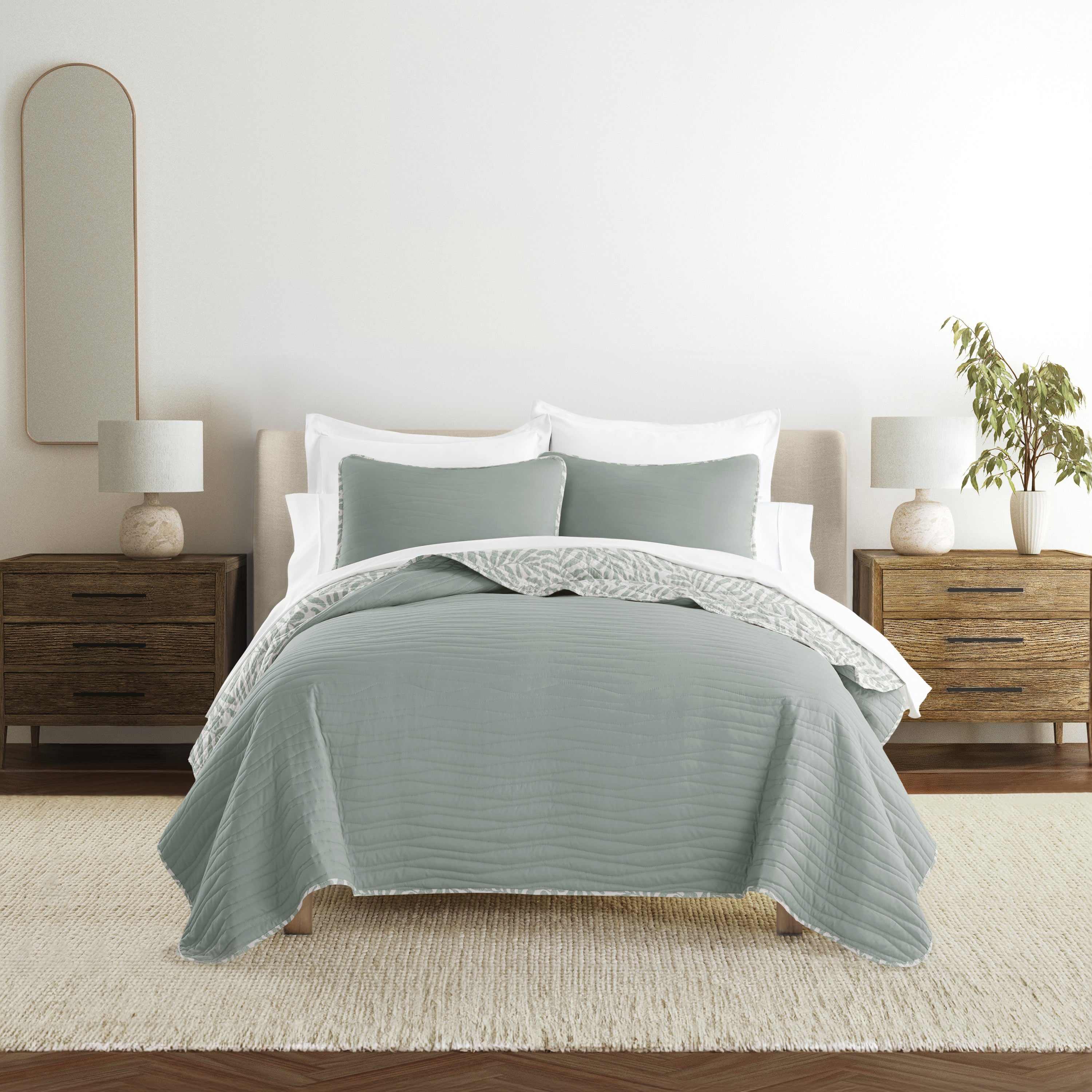 Tossed Ferns Patterned Quilted Coverlet Set