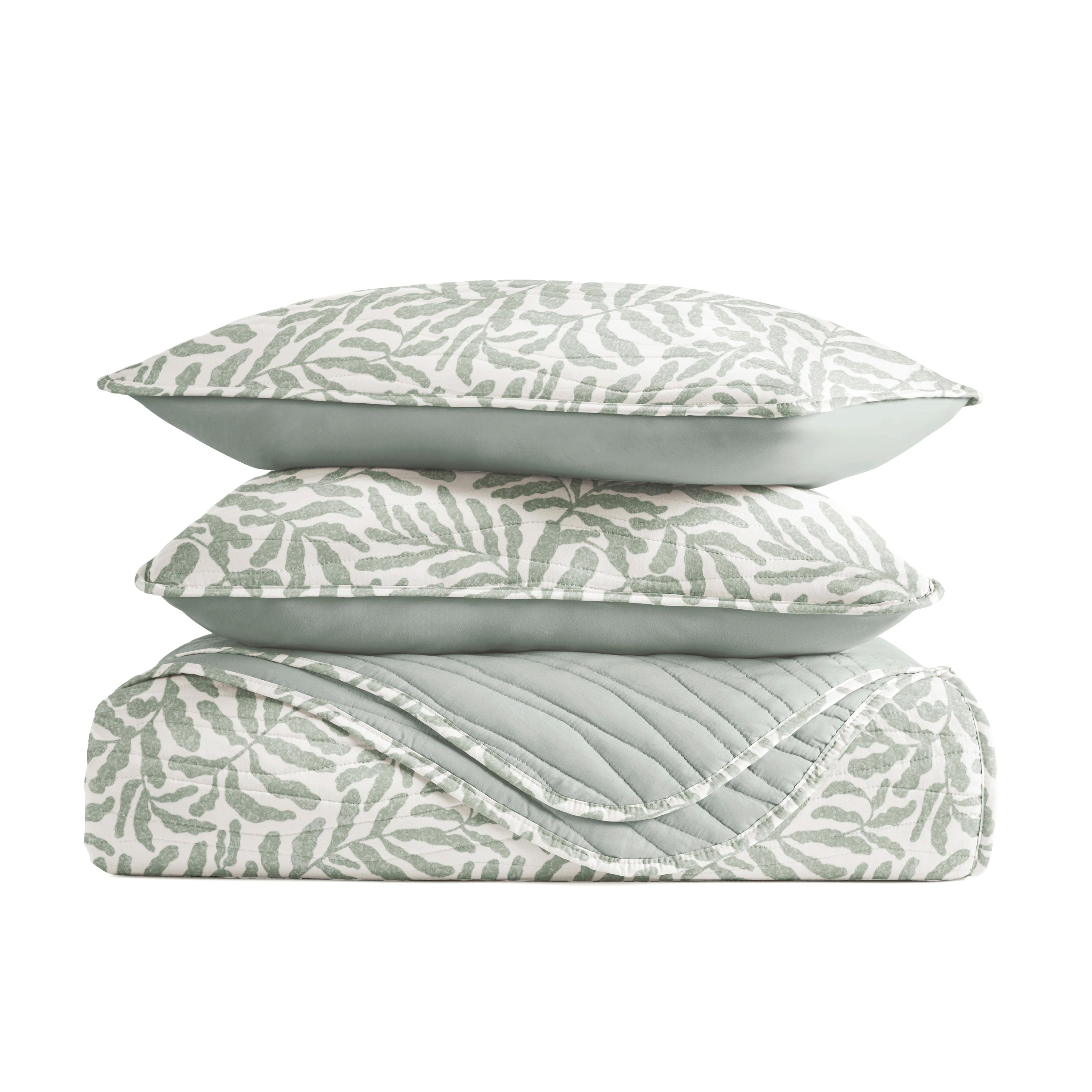 Tossed Ferns Patterned Quilted Coverlet Set