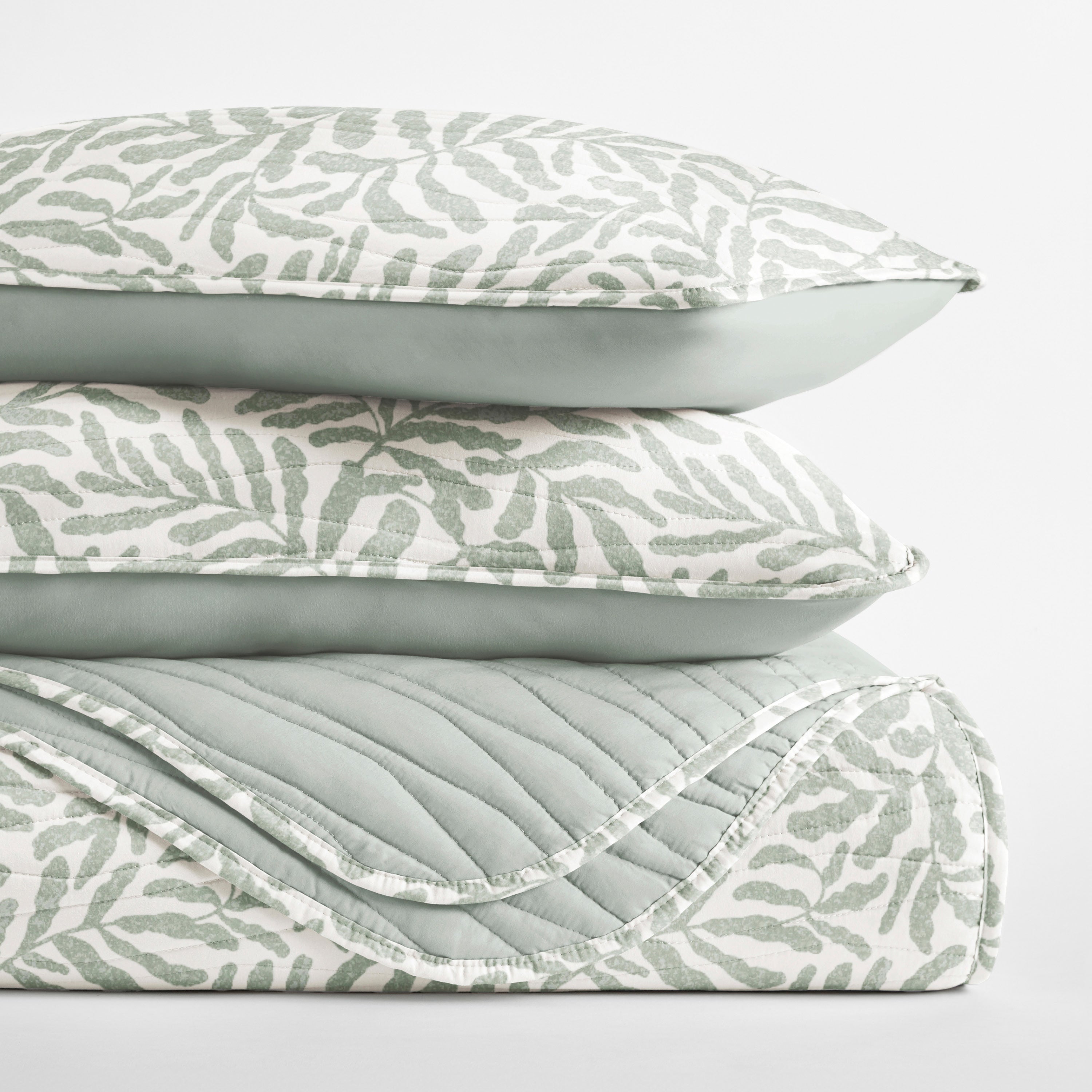 Tossed Ferns Patterned Quilted Coverlet Set