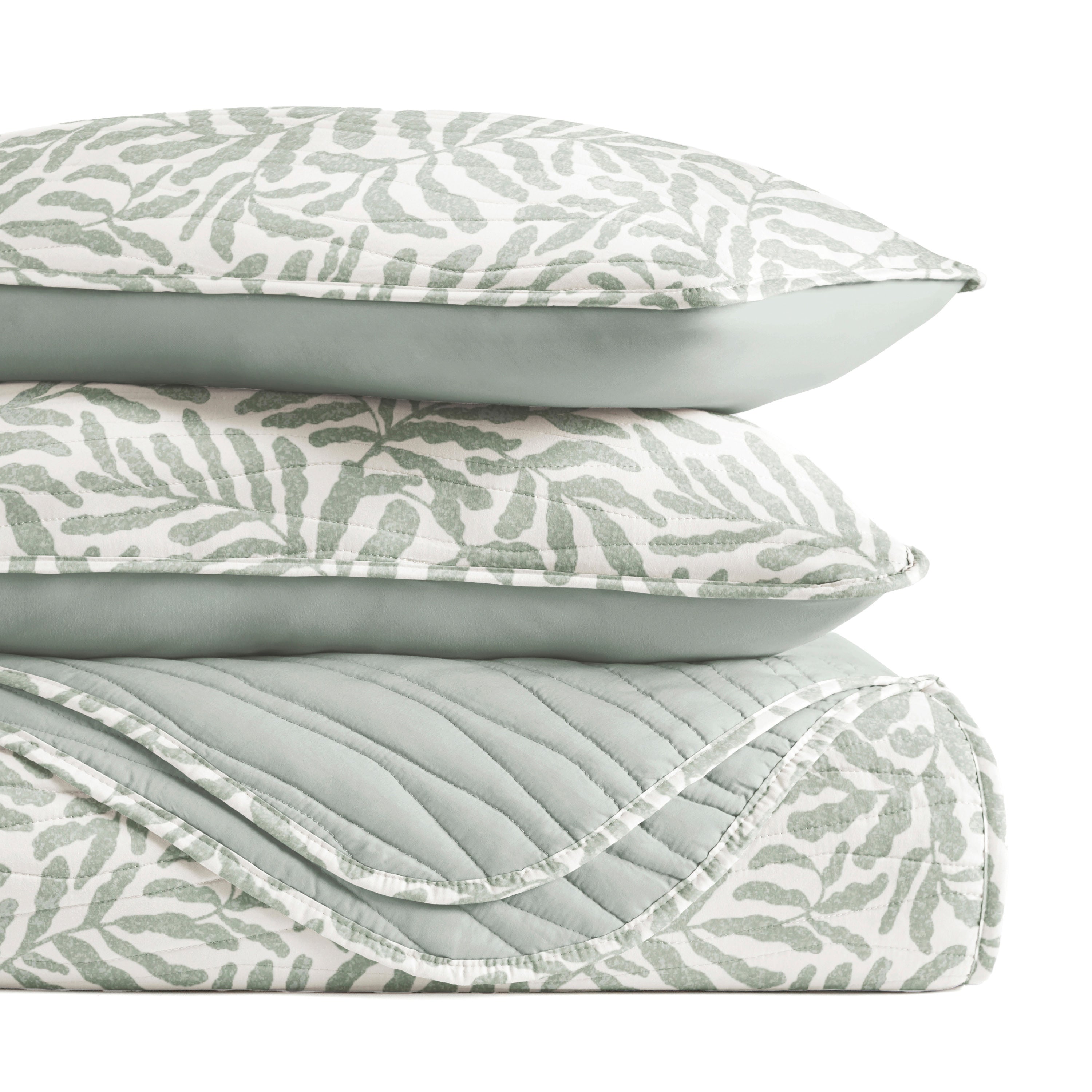 Tossed Ferns Patterned Quilted Coverlet Set