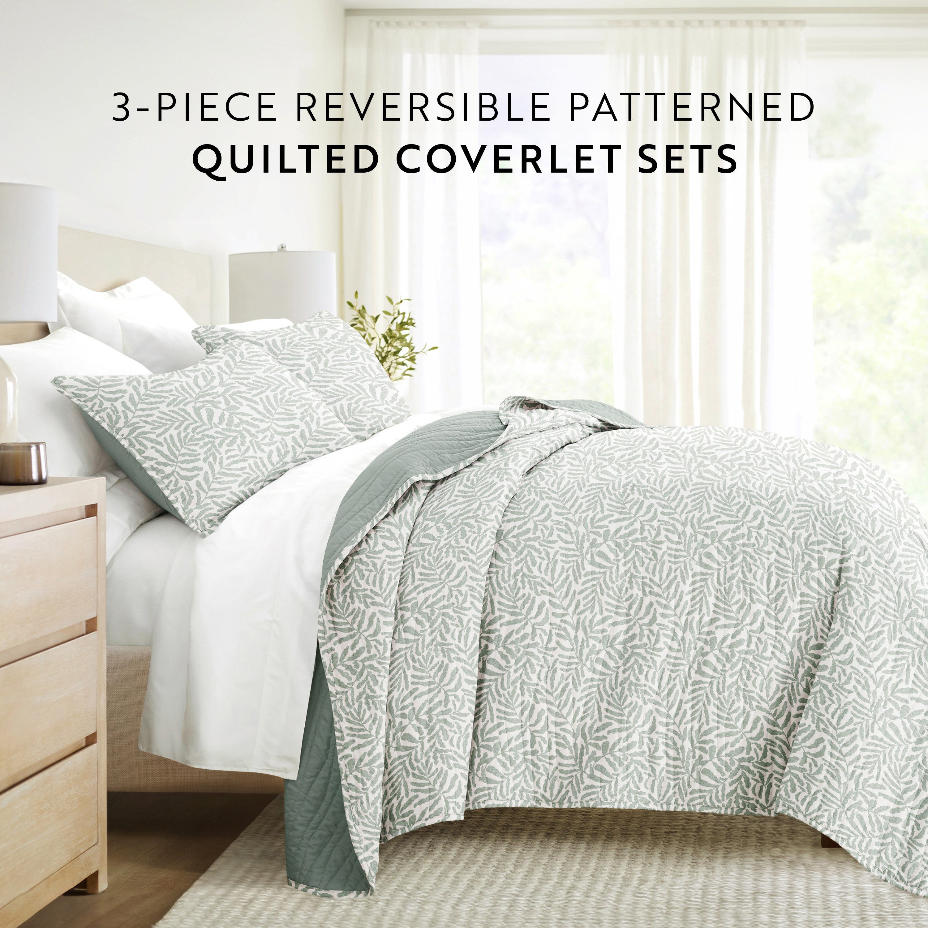 Tossed Ferns Patterned Quilted Coverlet Set
