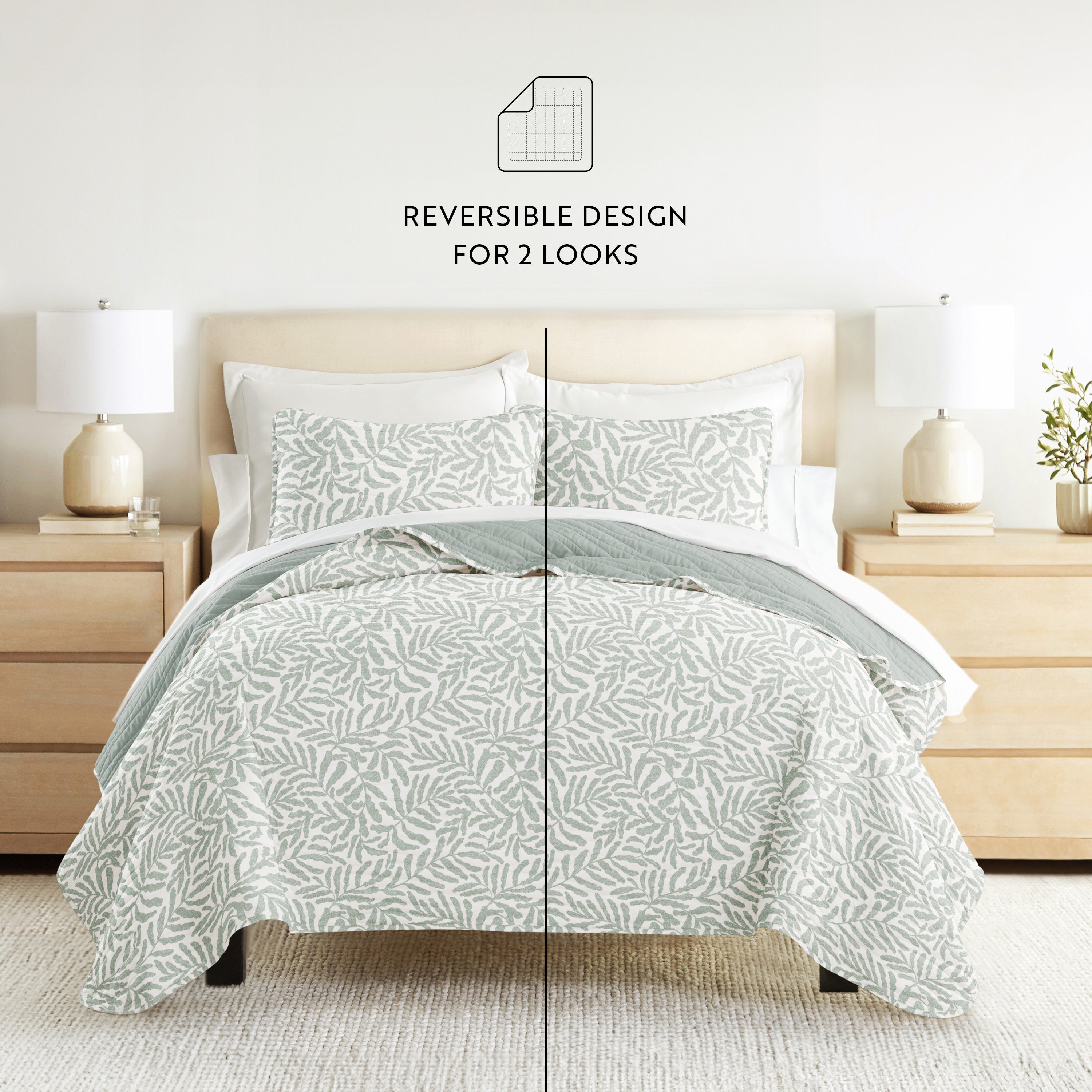 Tossed Ferns Patterned Quilted Coverlet Set