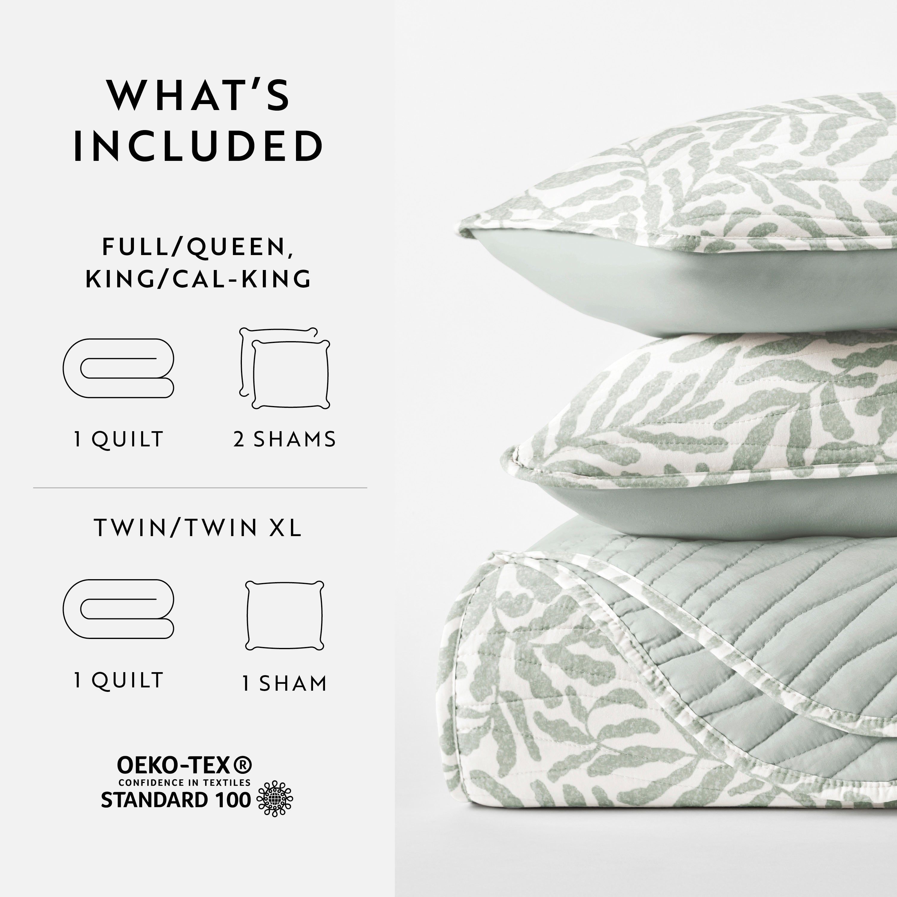 Tossed Ferns Patterned Quilted Coverlet Set