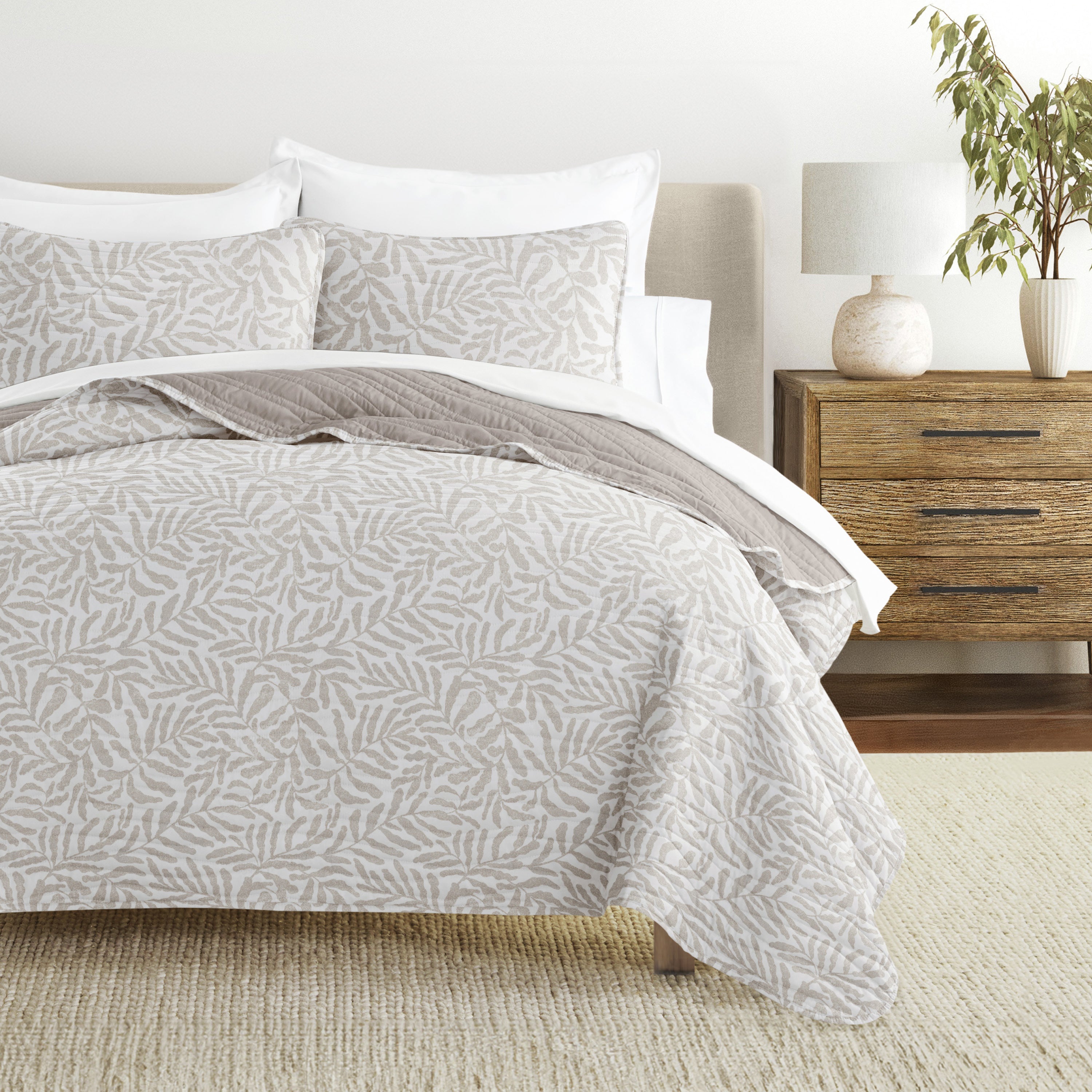 Tossed Ferns Patterned Quilted Coverlet Set