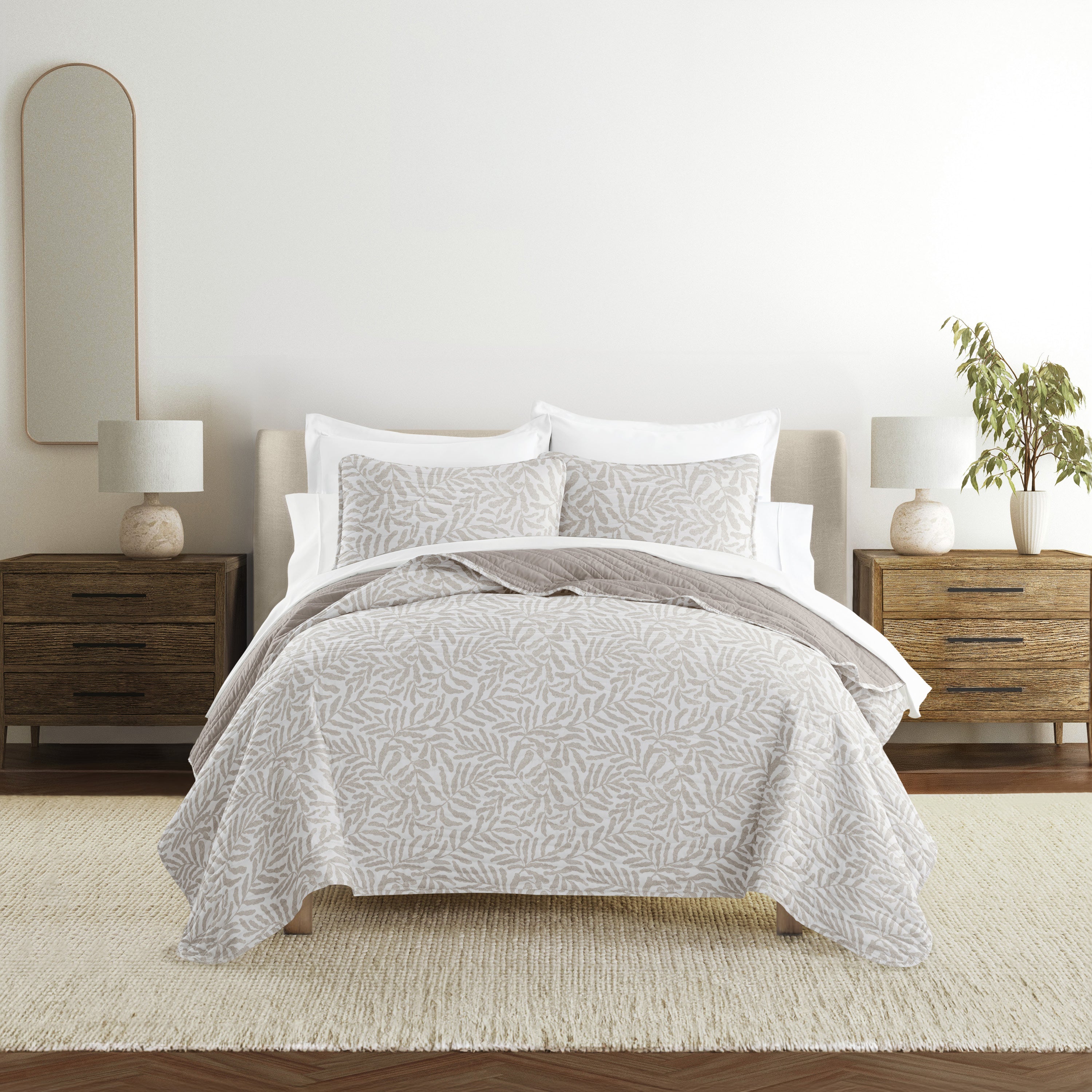 Tossed Ferns Patterned Quilted Coverlet Set