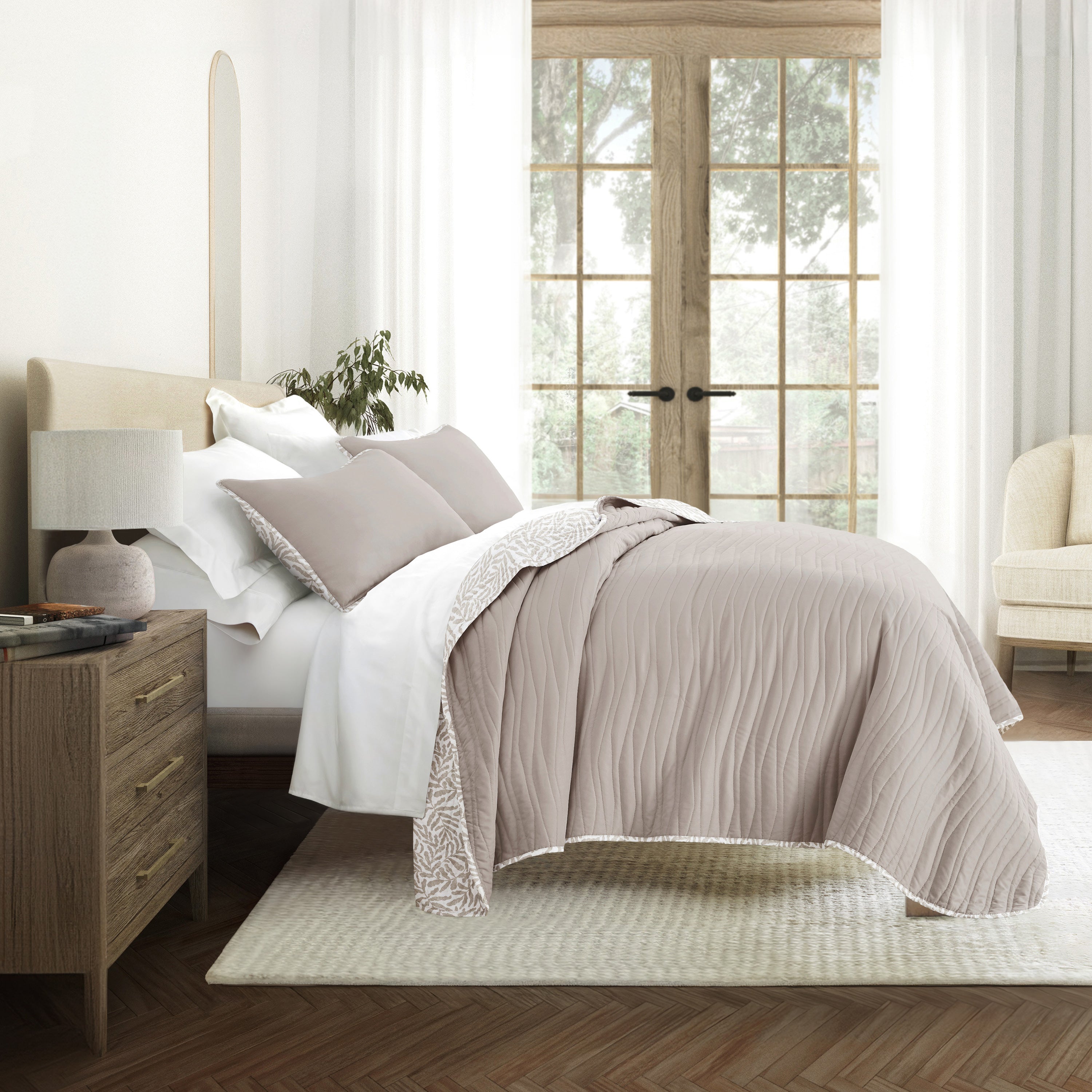 Tossed Ferns Patterned Quilted Coverlet Set