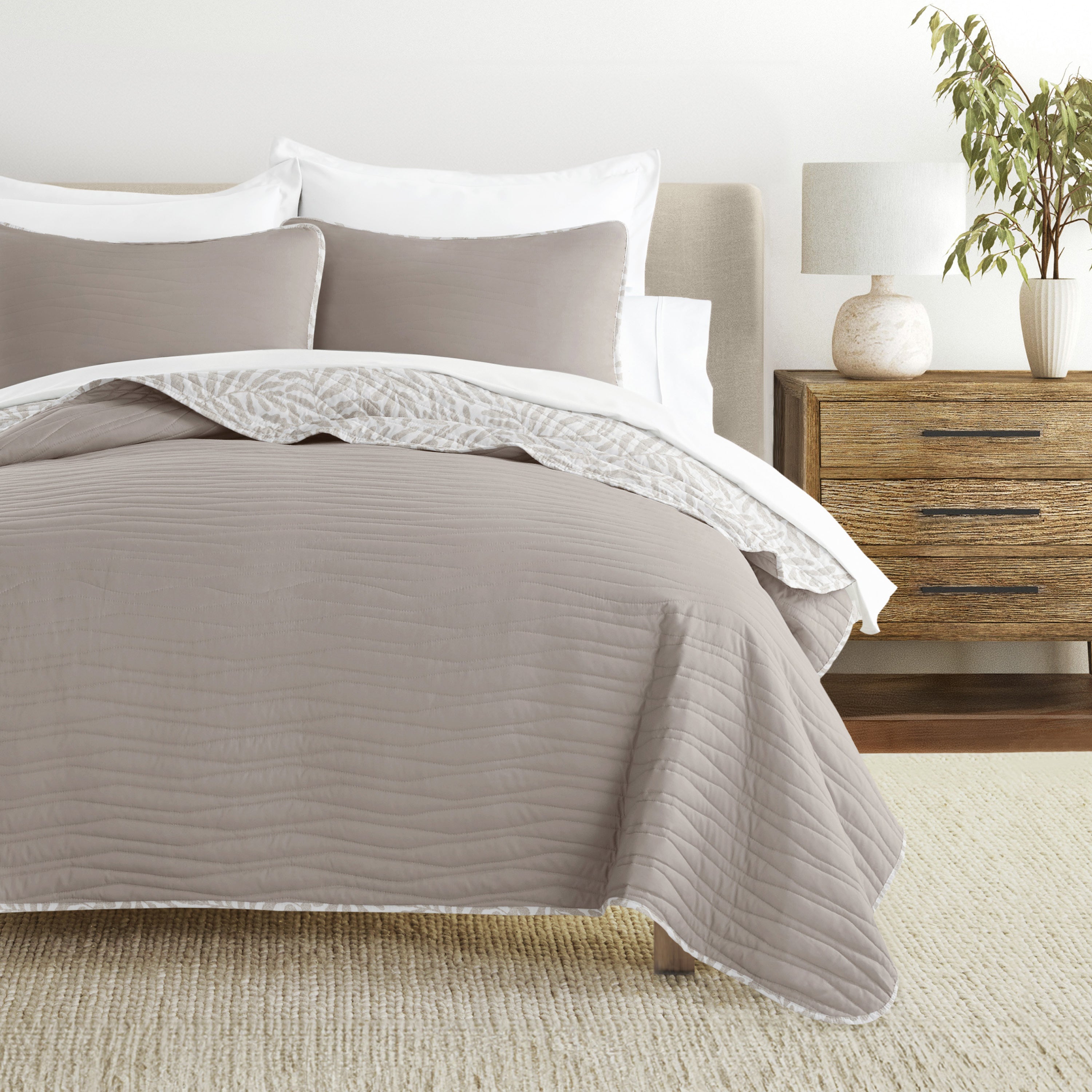 Tossed Ferns Patterned Quilted Coverlet Set
