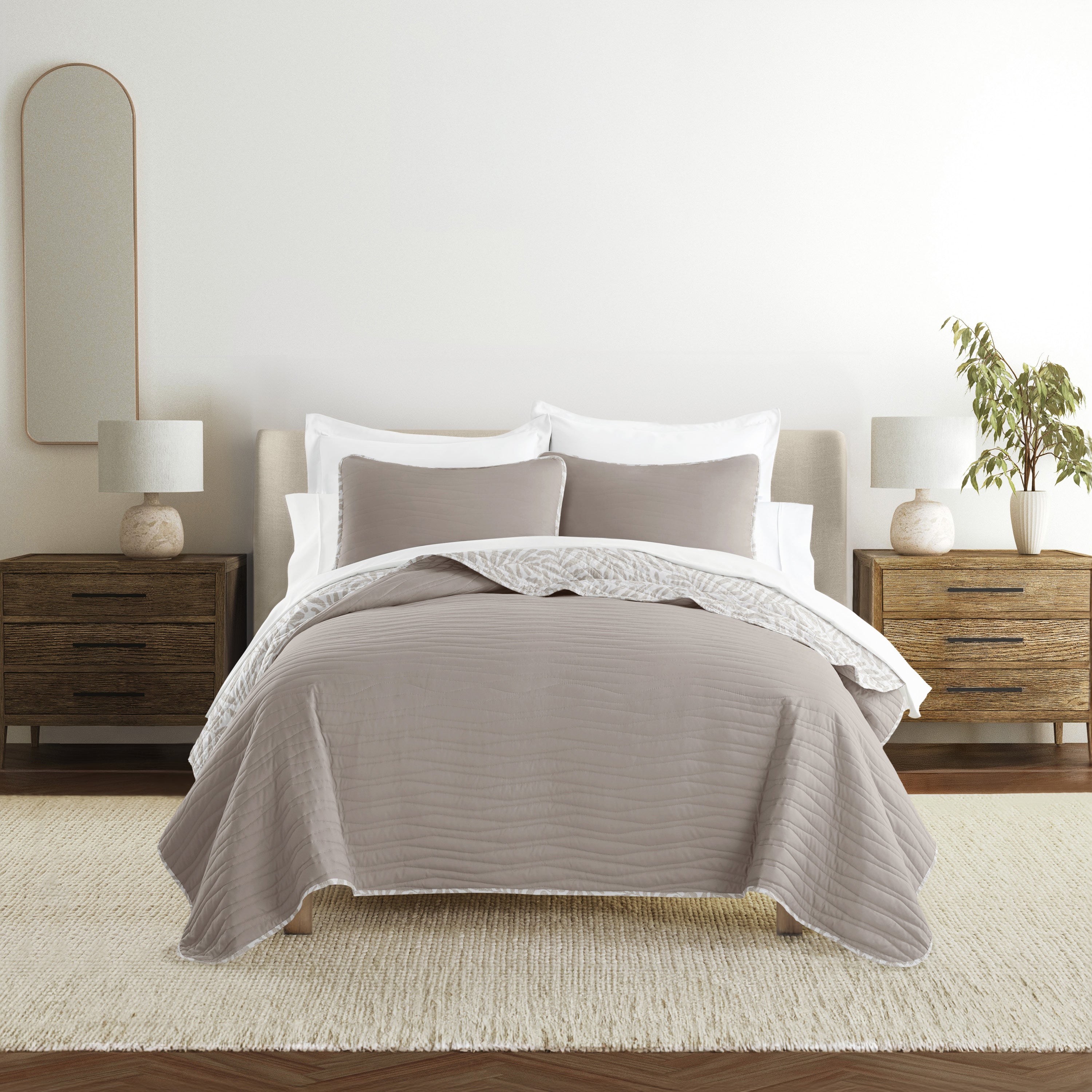 Tossed Ferns Patterned Quilted Coverlet Set