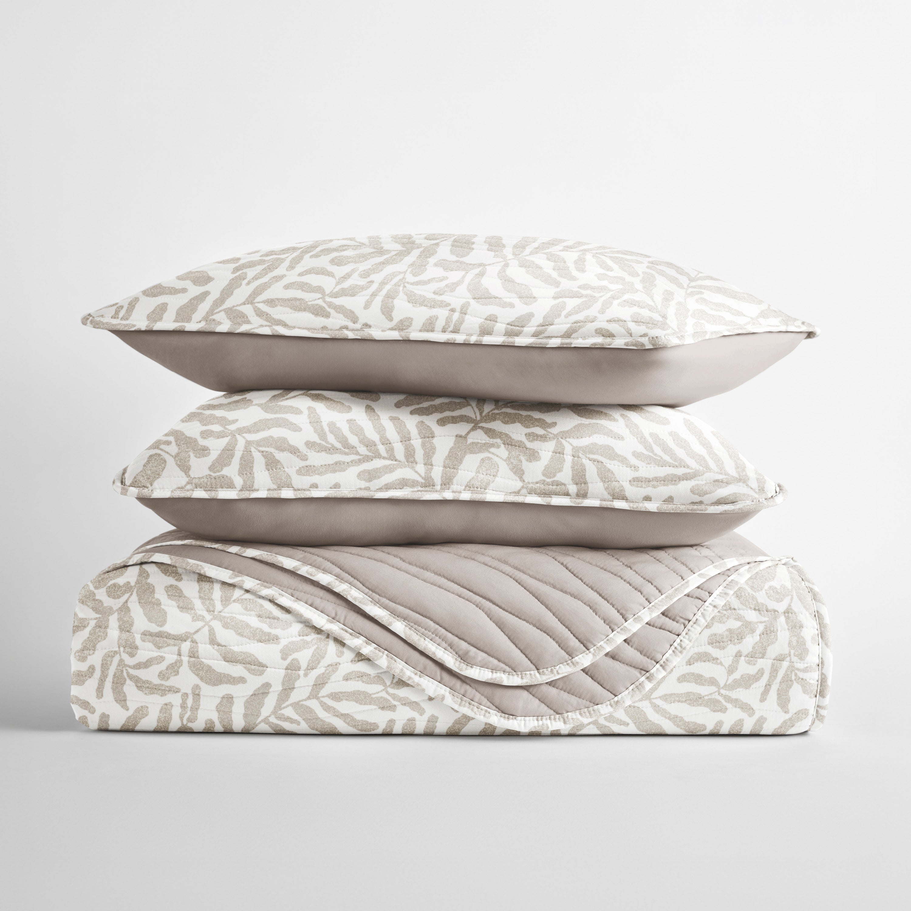 Tossed Ferns Patterned Quilted Coverlet Set
