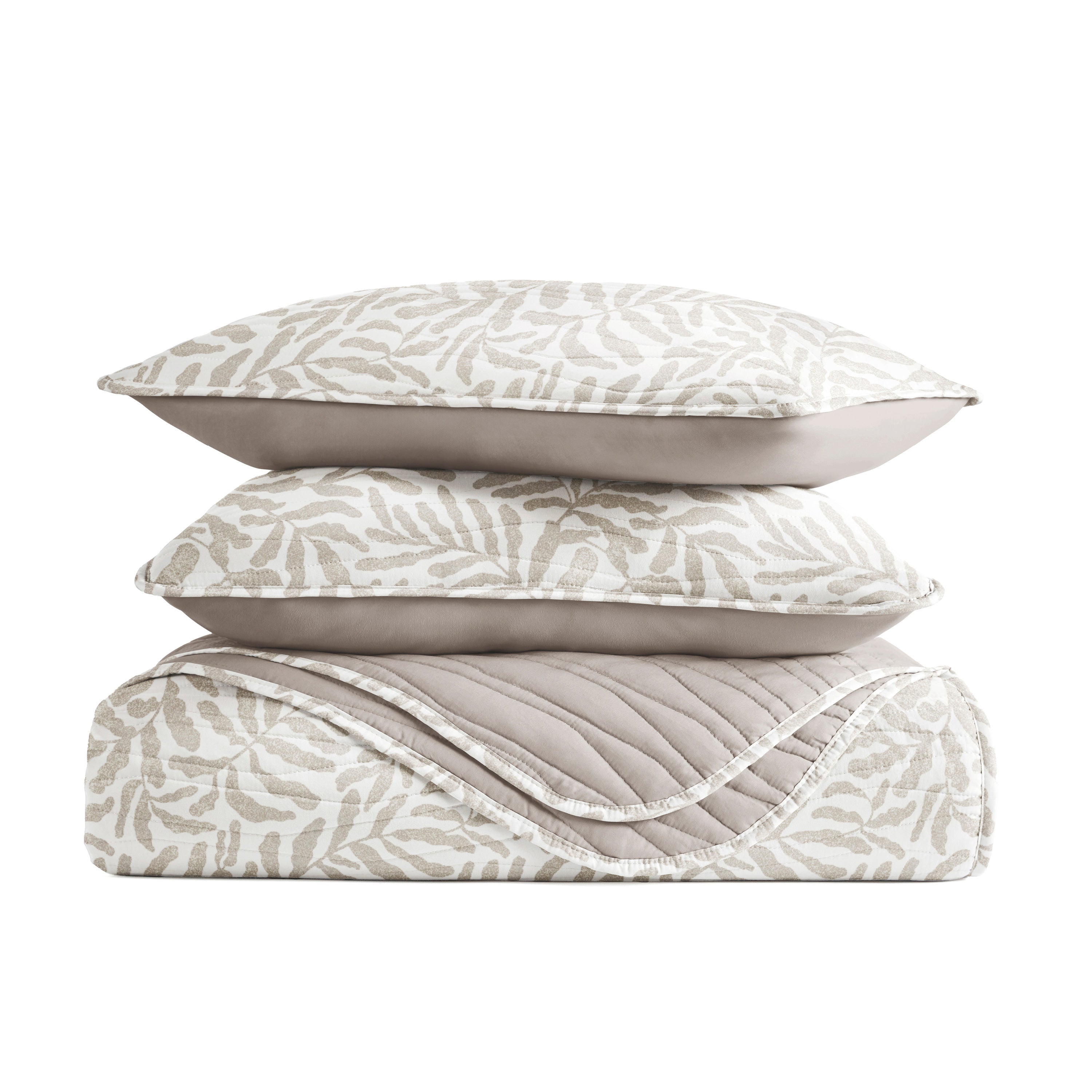 Tossed Ferns Patterned Quilted Coverlet Set