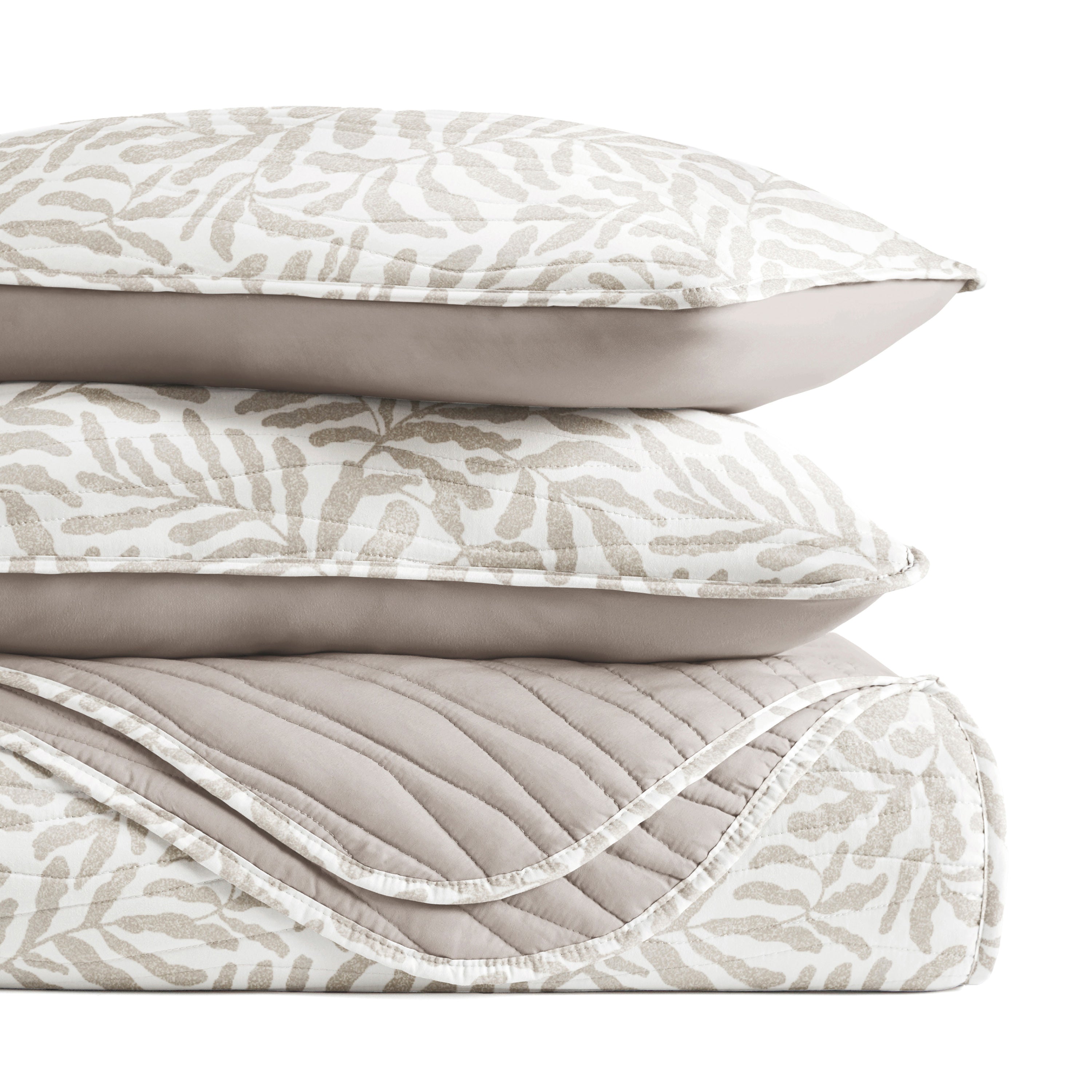 Tossed Ferns Patterned Quilted Coverlet Set