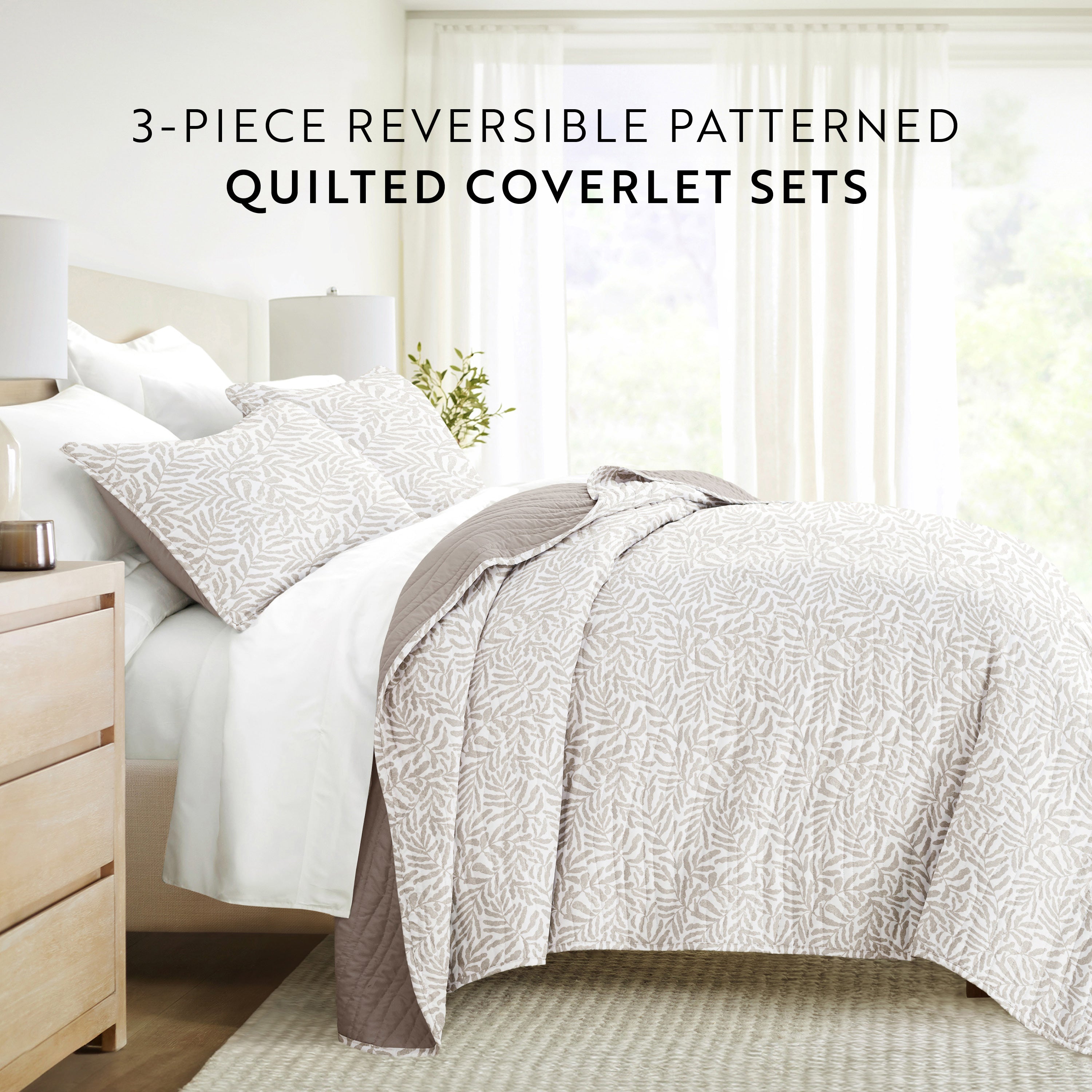 Tossed Ferns Patterned Quilted Coverlet Set
