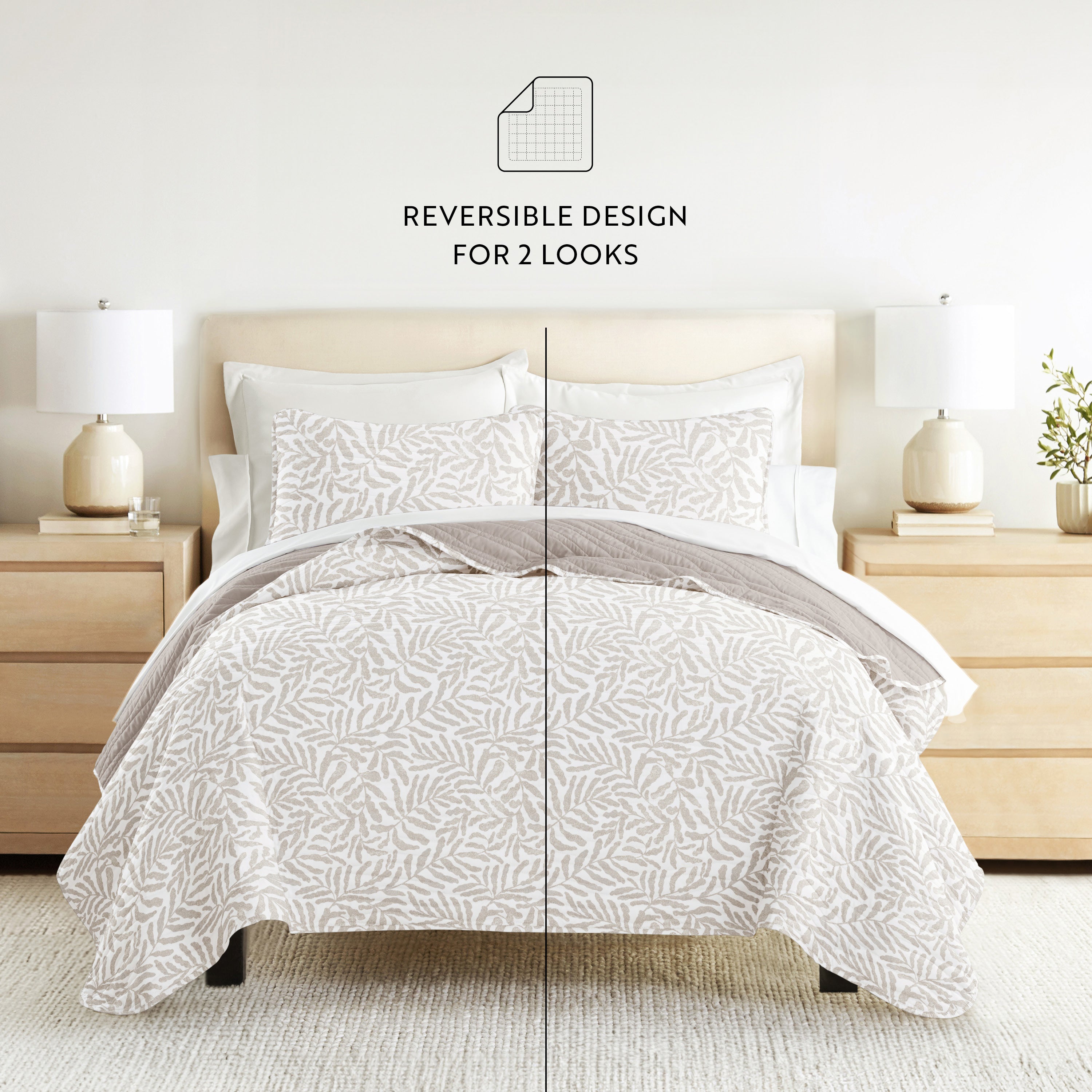 Tossed Ferns Patterned Quilted Coverlet Set