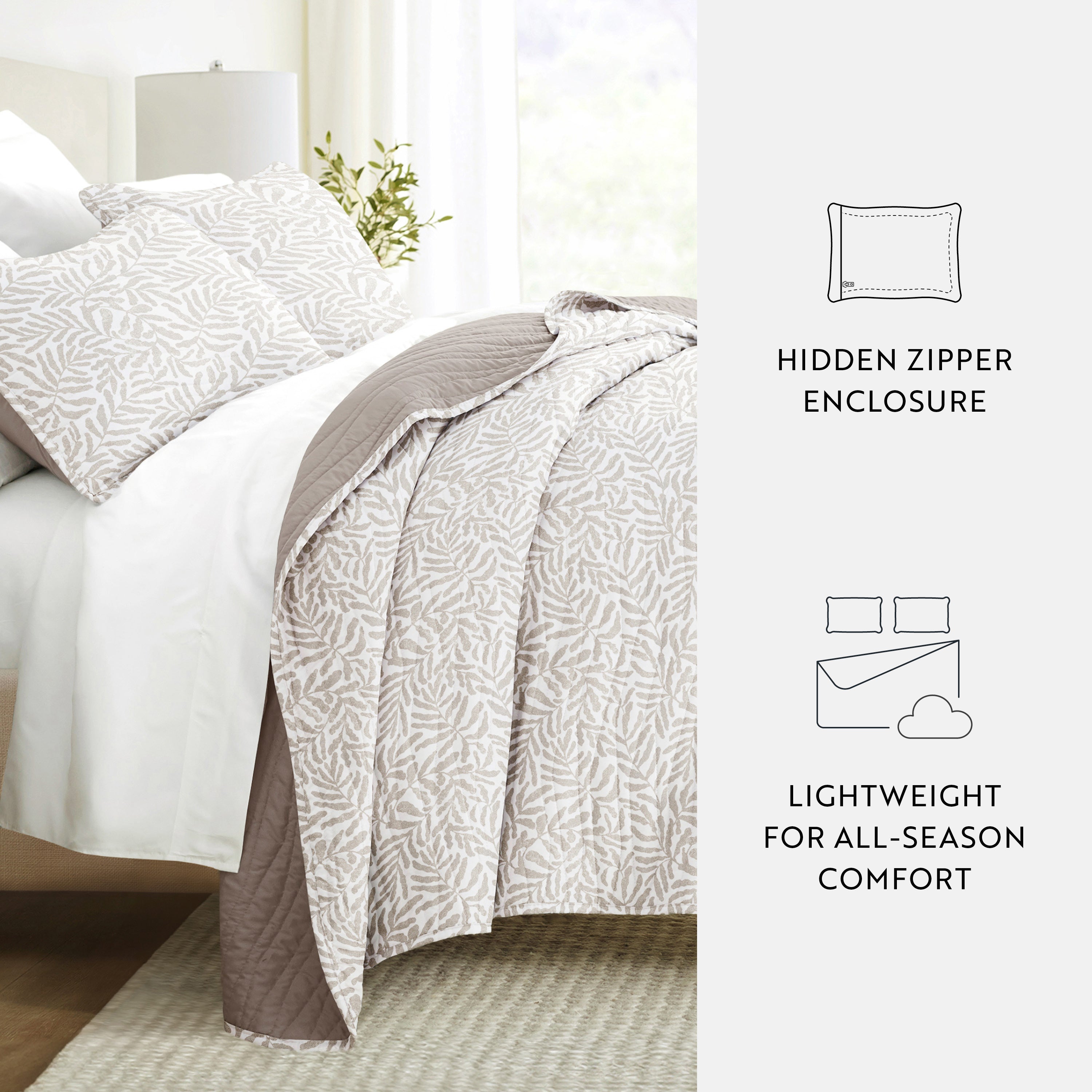 Tossed Ferns Patterned Quilted Coverlet Set