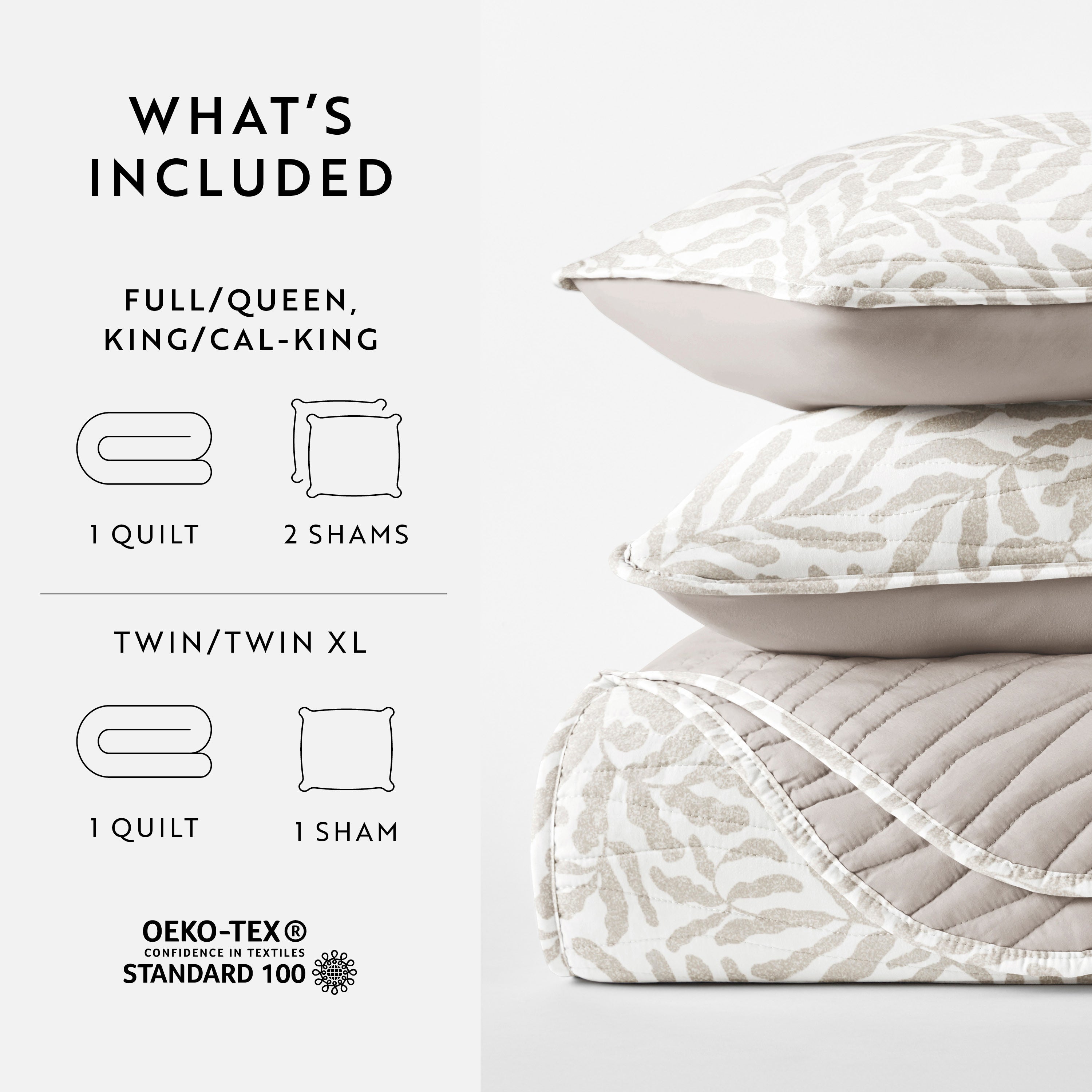 Tossed Ferns Patterned Quilted Coverlet Set