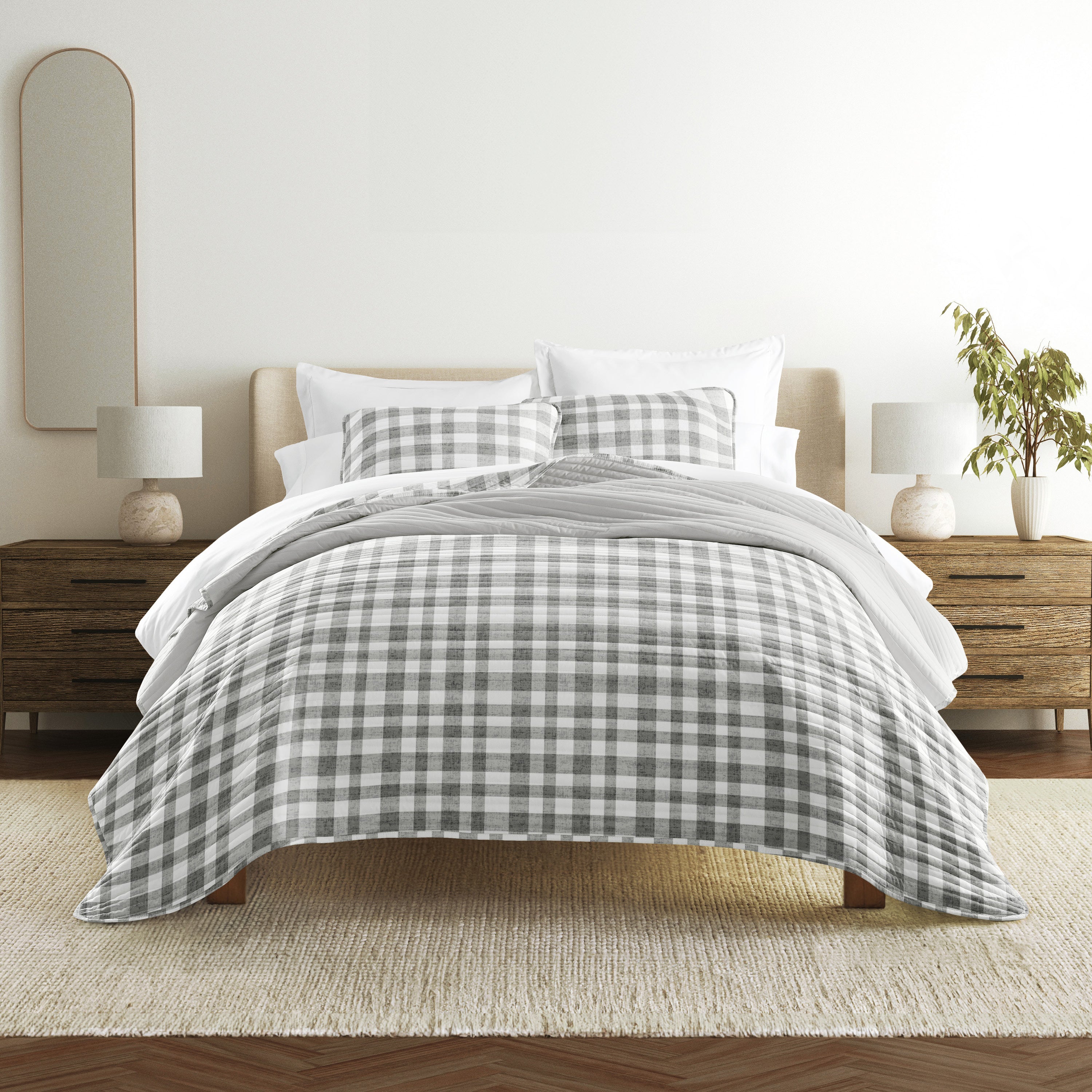 Watercolor Plaid Patterned Quilted Coverlet Set