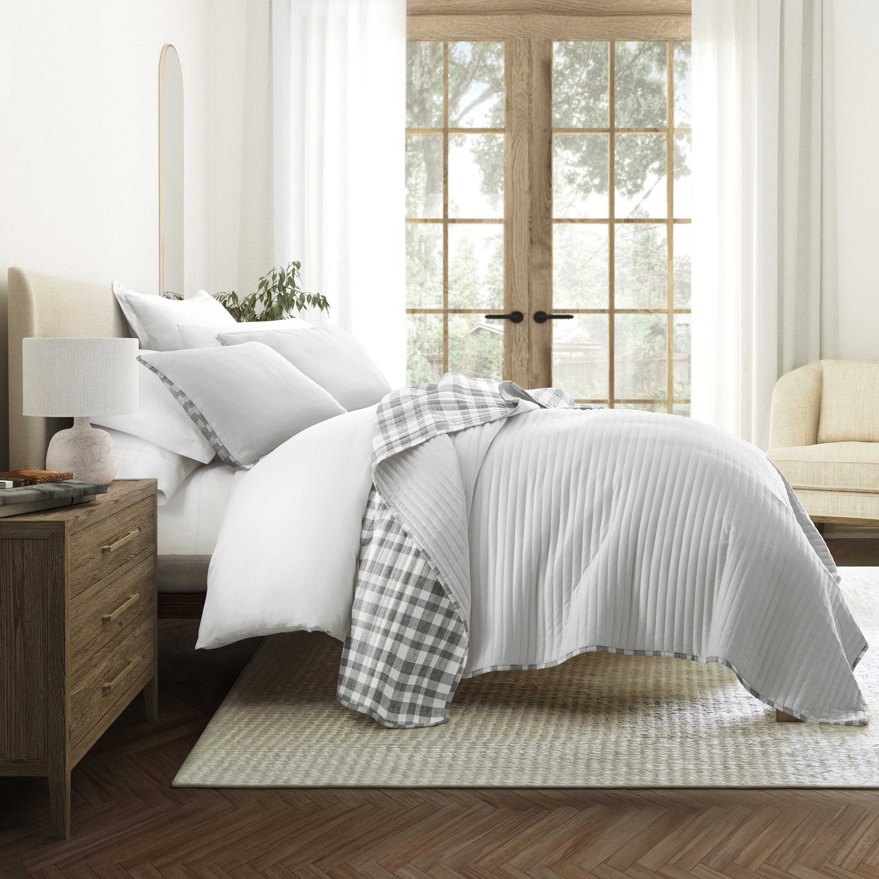 Watercolor Plaid Patterned Quilted Coverlet Set
