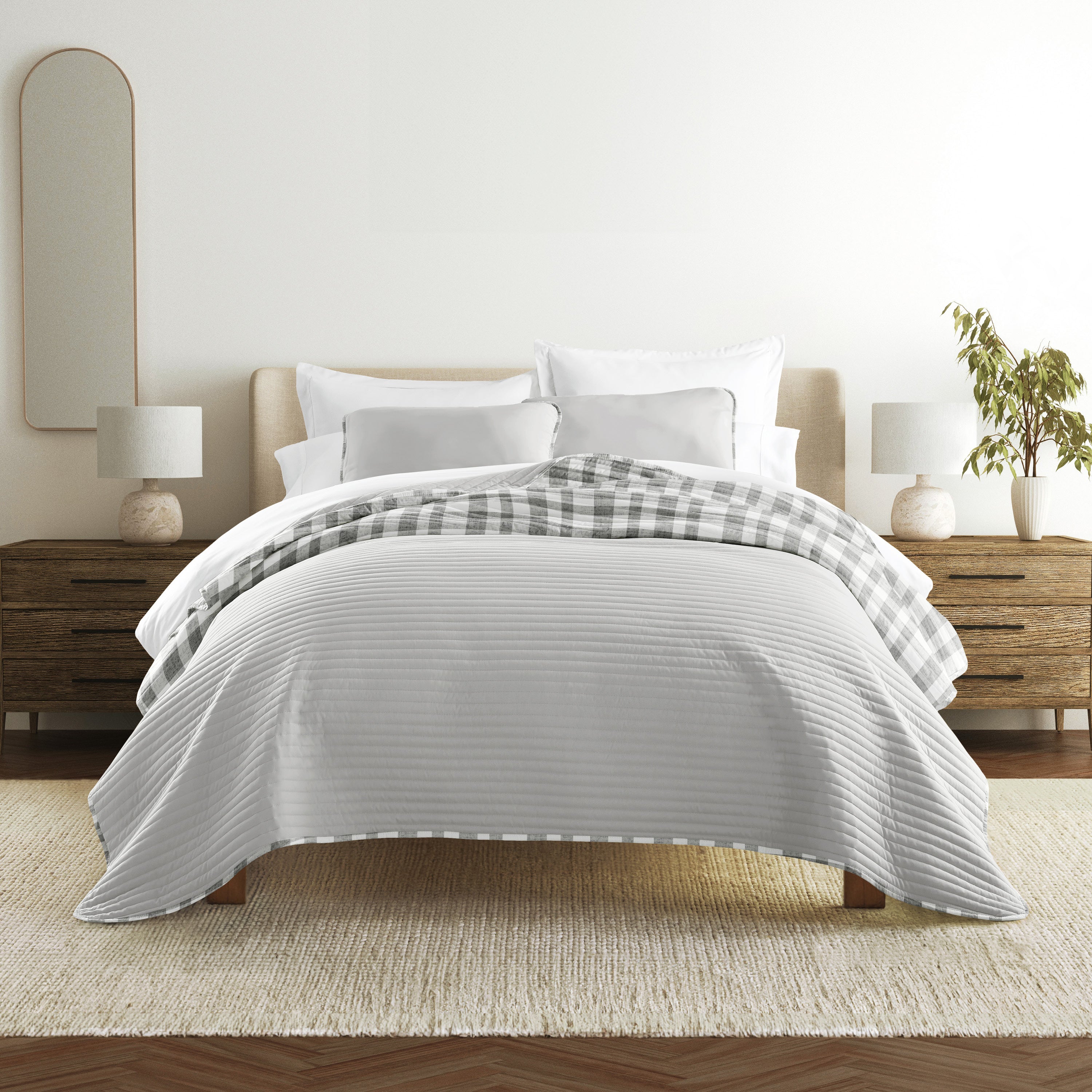 Watercolor Plaid Patterned Quilted Coverlet Set