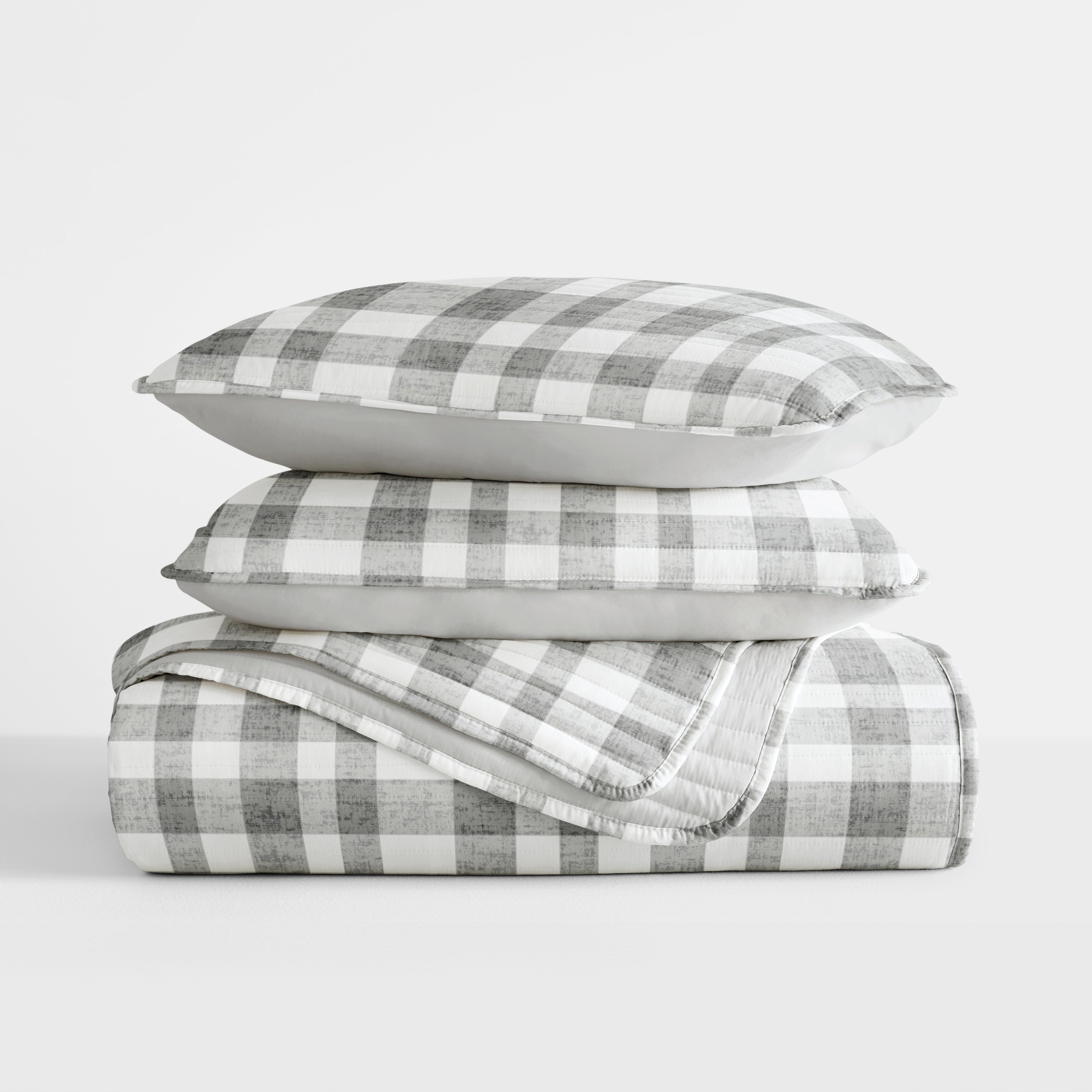 Watercolor Plaid Patterned Quilted Coverlet Set