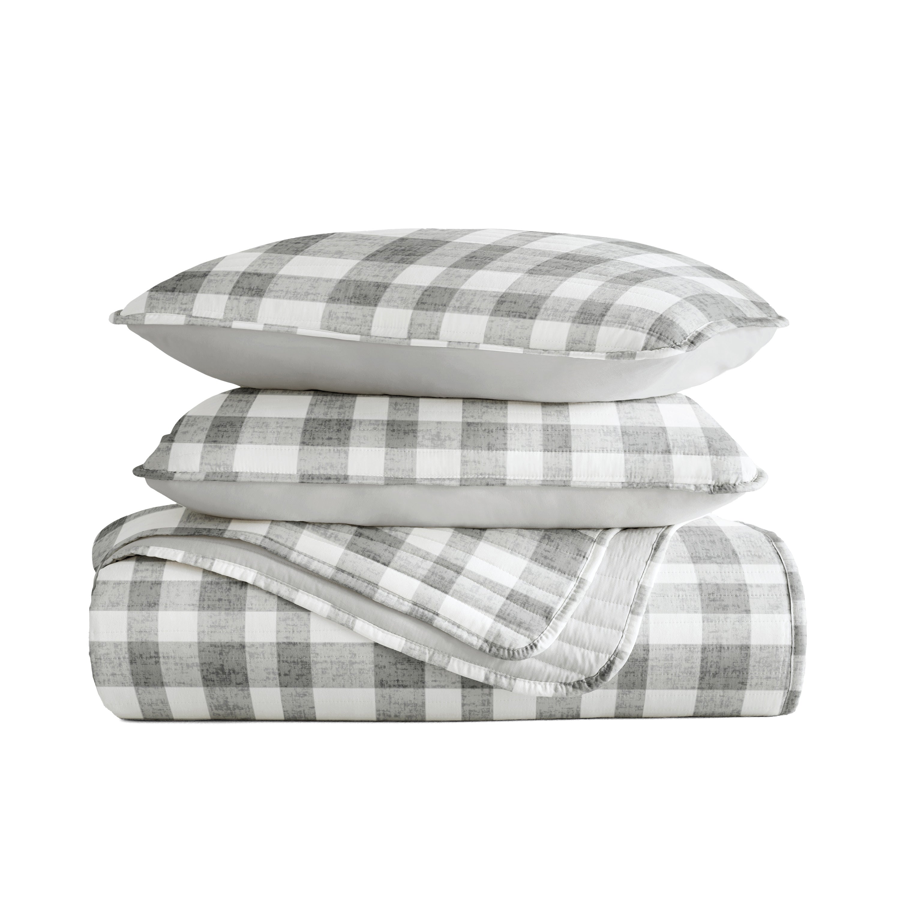 Watercolor Plaid Patterned Quilted Coverlet Set