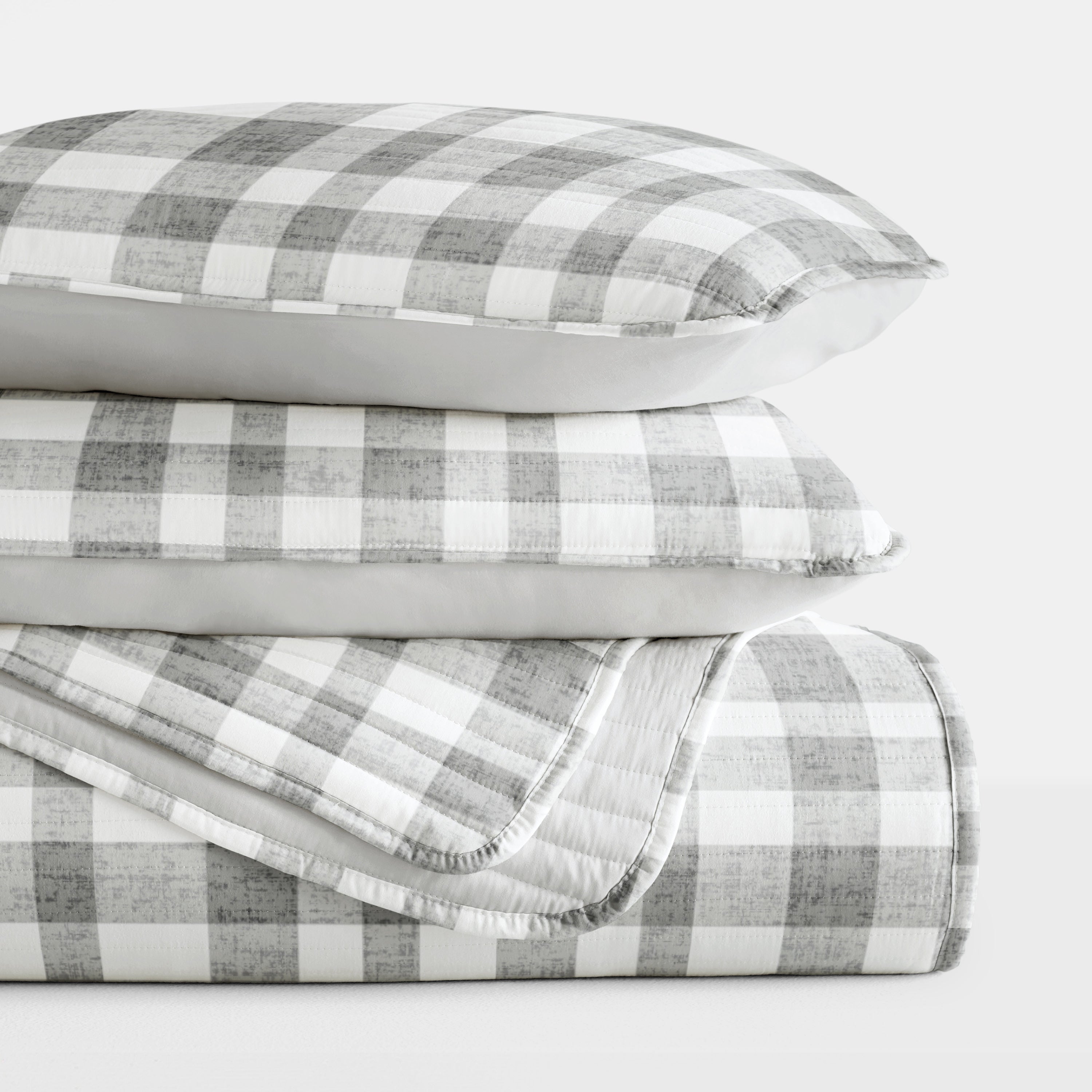 Watercolor Plaid Patterned Quilted Coverlet Set