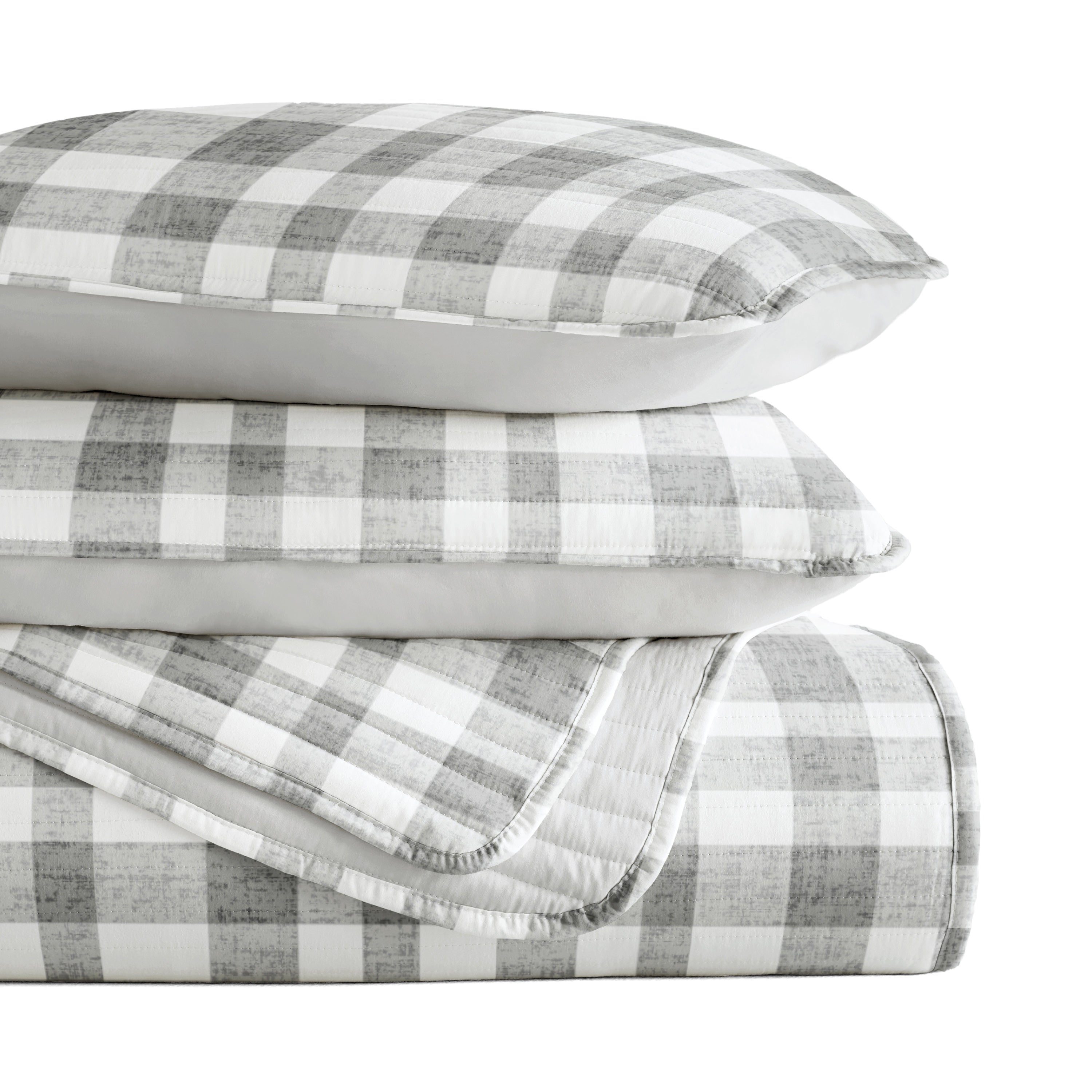 Watercolor Plaid Patterned Quilted Coverlet Set