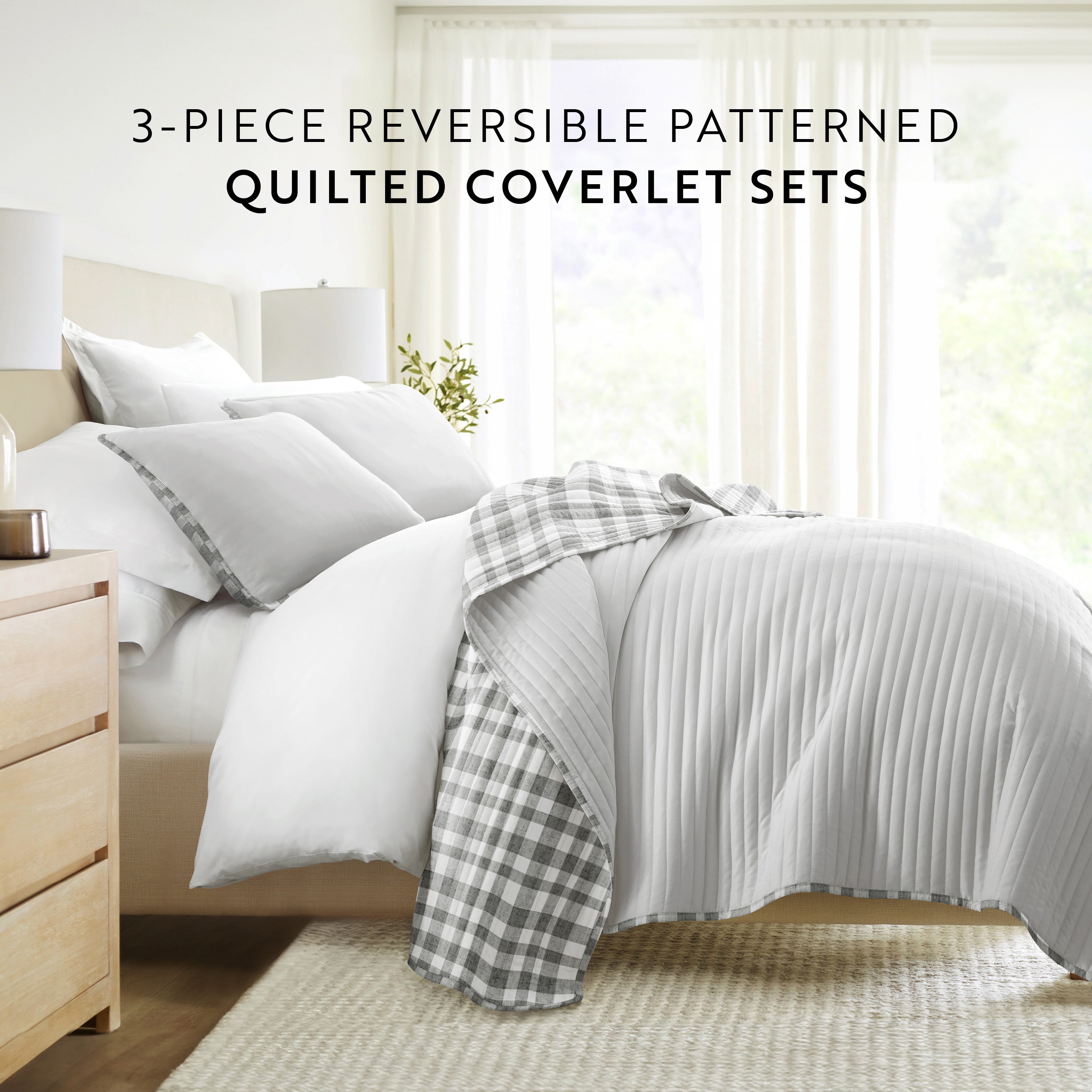 Watercolor Plaid Patterned Quilted Coverlet Set