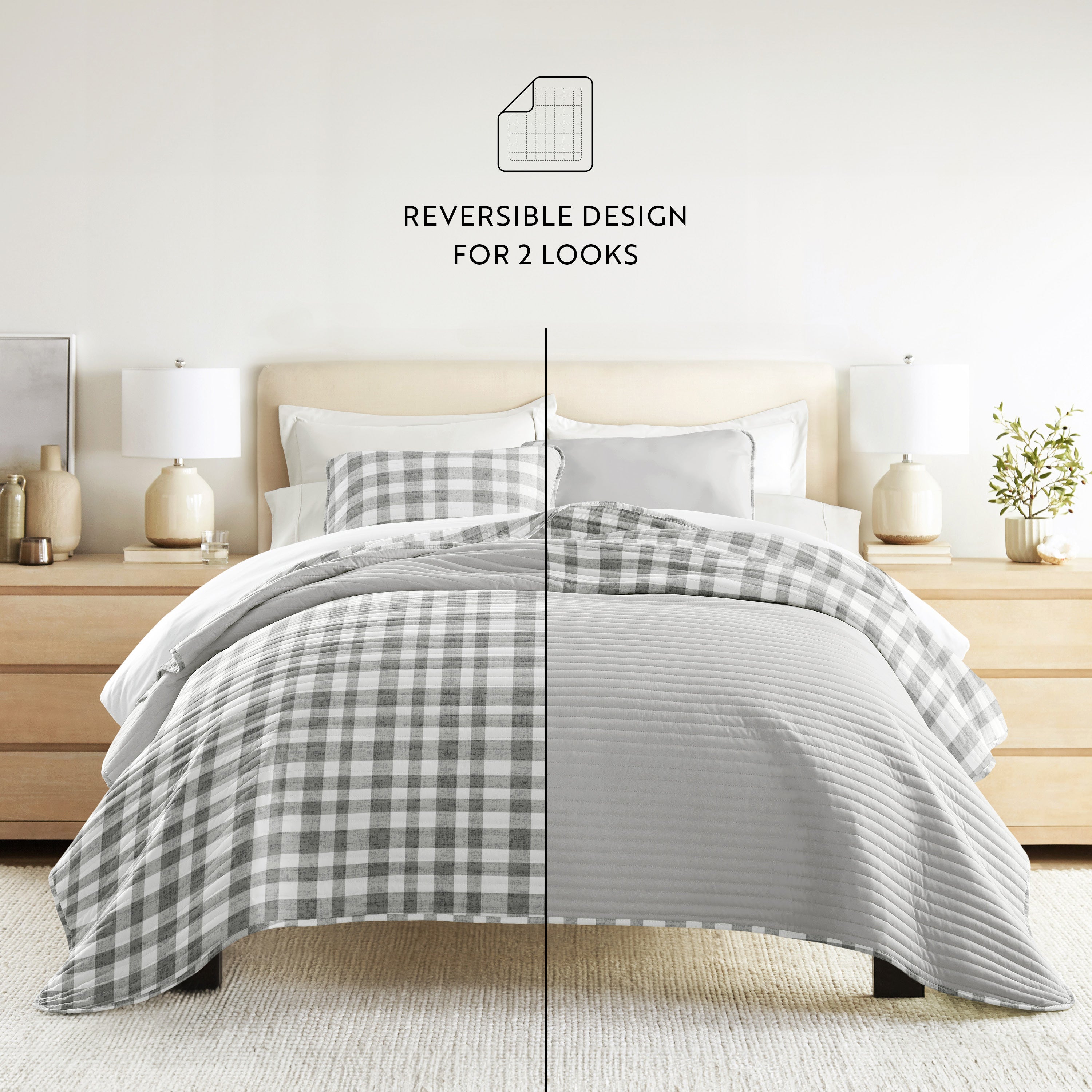 Watercolor Plaid Patterned Quilted Coverlet Set